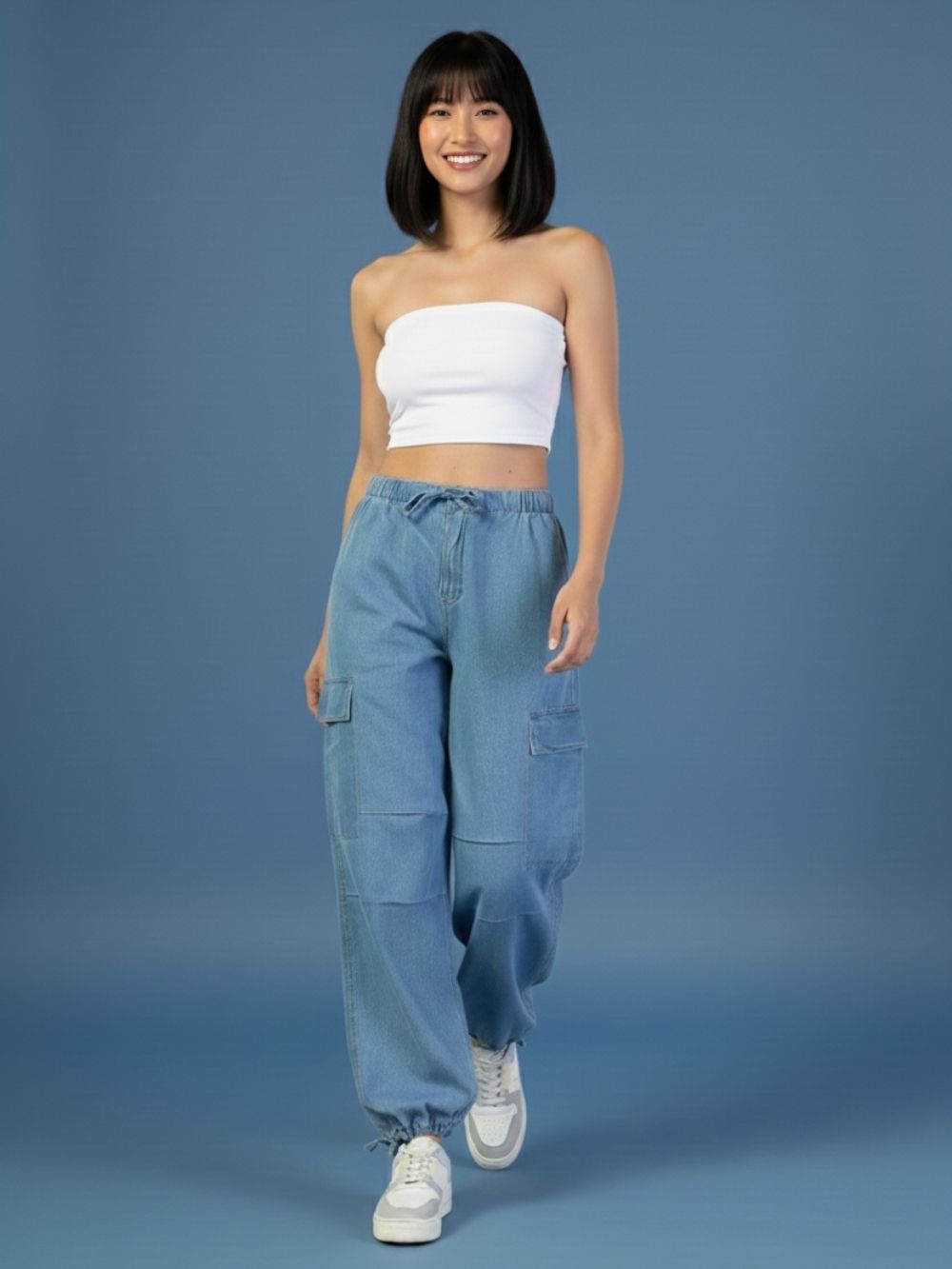 LT-BLUE Denim Cargo Jeans for Women – Regular Fit | Casual Mid-Rise Jeans