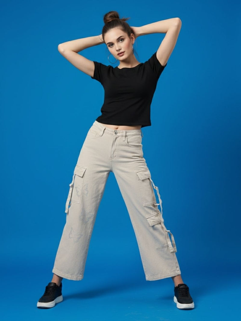 Beige Cotton Bente Cargo Pants for Women