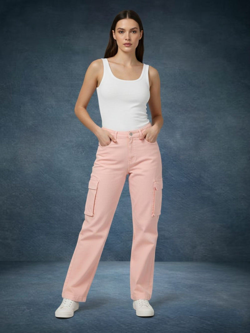Peach Cotton Cargo Pant for Women – Loose Fit Smart Casual Wear