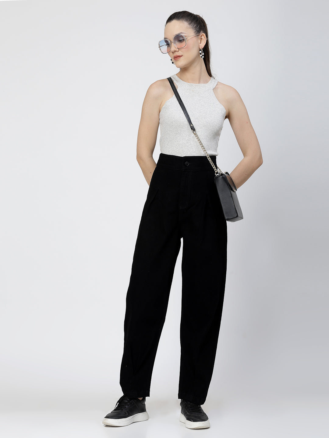 Mom Fit Black Cotton Denim Jeans For Women - Cosmic Trio
