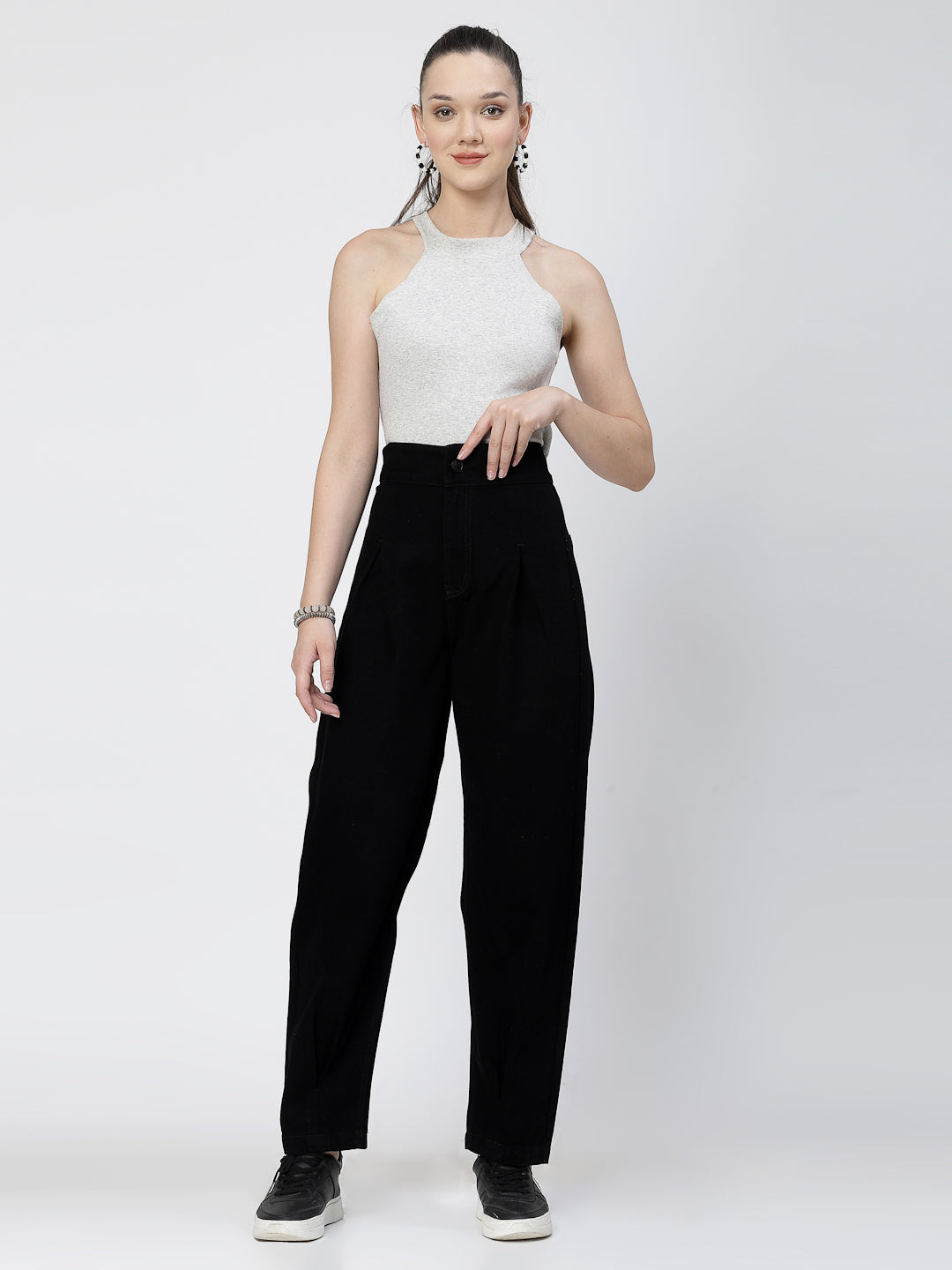Mom Fit Black Cotton Denim Jeans For Women - Cosmic Trio