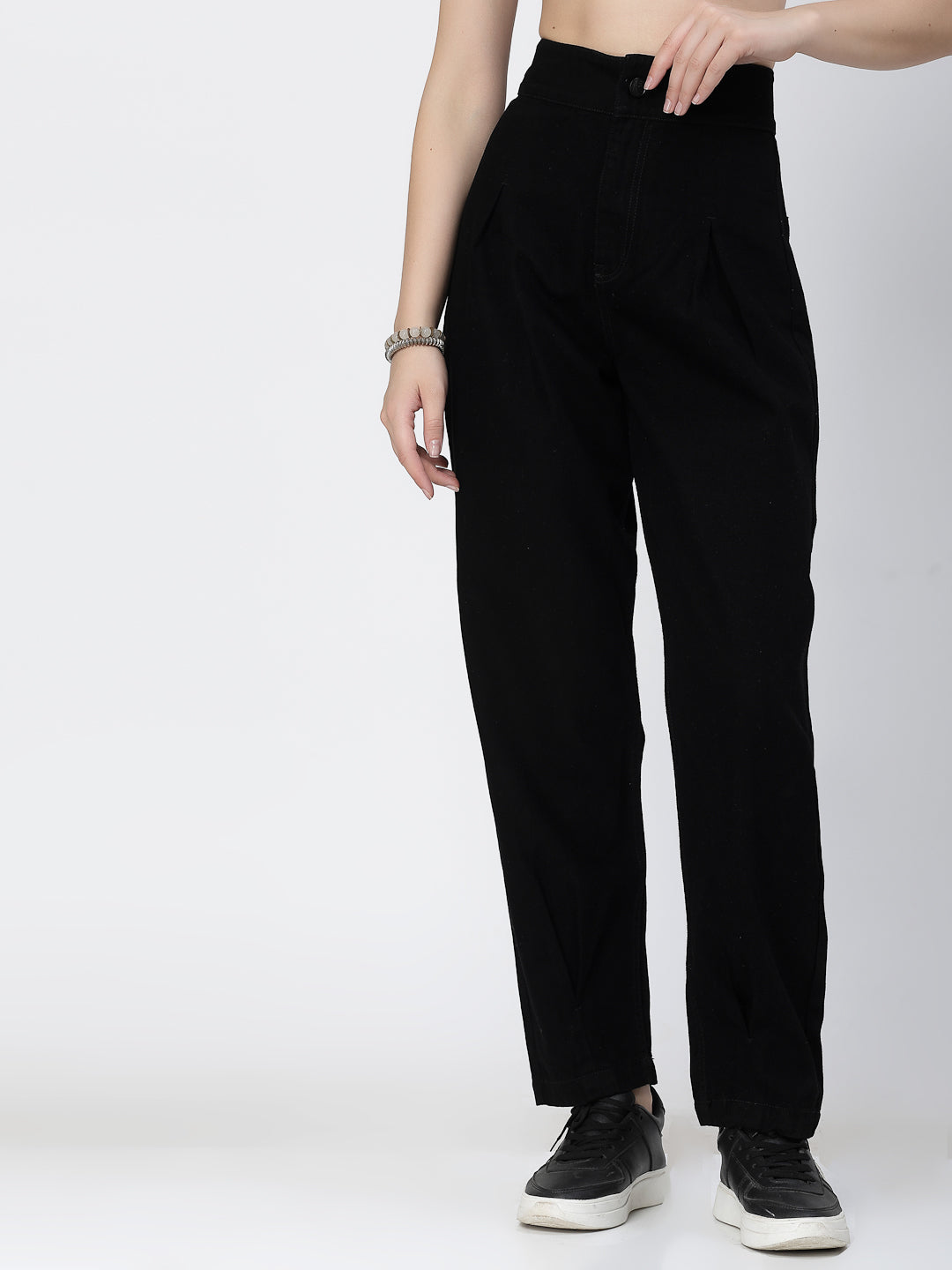 Mom Fit Black Cotton Denim Jeans For Women - Cosmic Trio