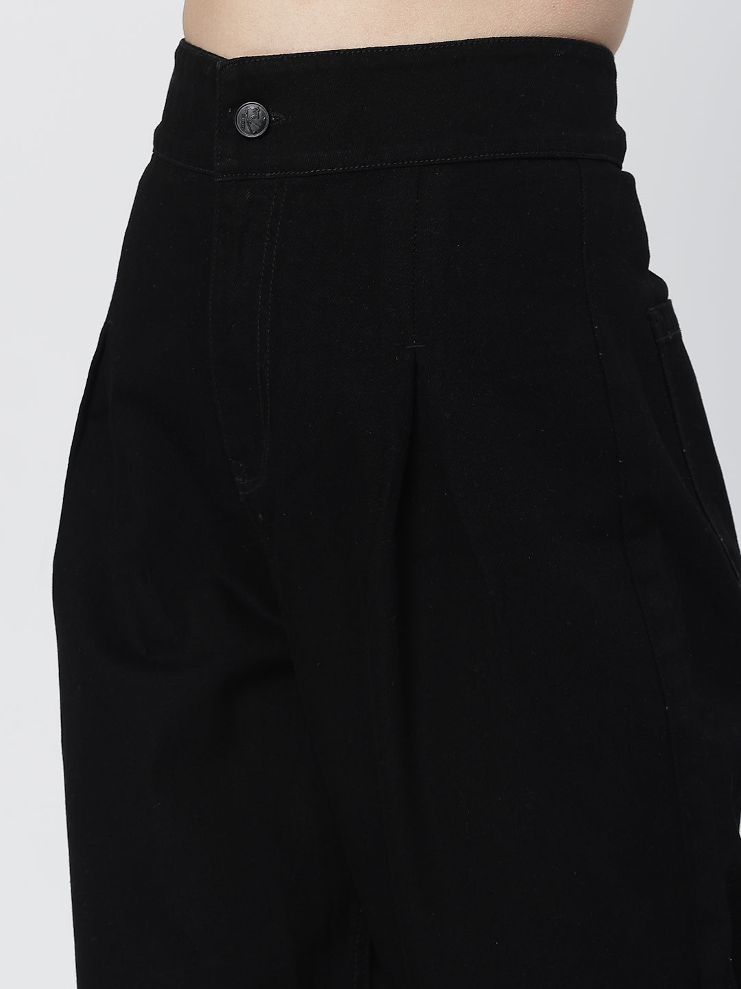 Mom Fit Black Cotton Denim Jeans For Women - Cosmic Trio