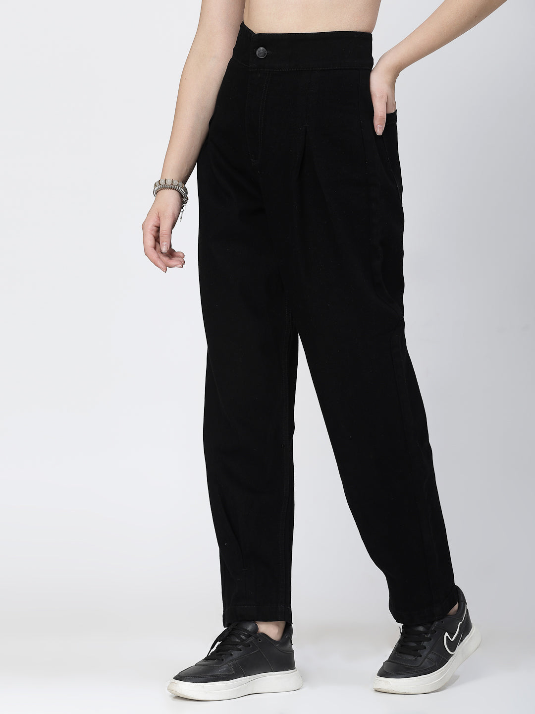 Mom Fit Black Cotton Denim Jeans For Women - Cosmic Trio