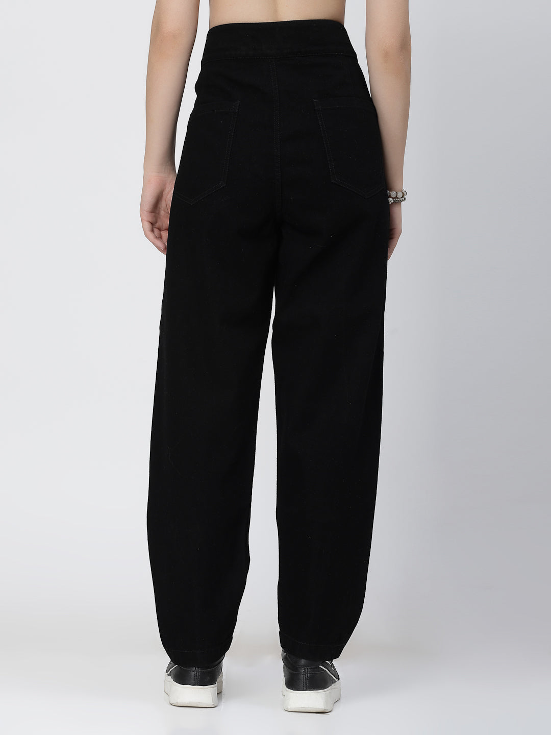 Mom Fit Black Cotton Denim Jeans For Women - Cosmic Trio