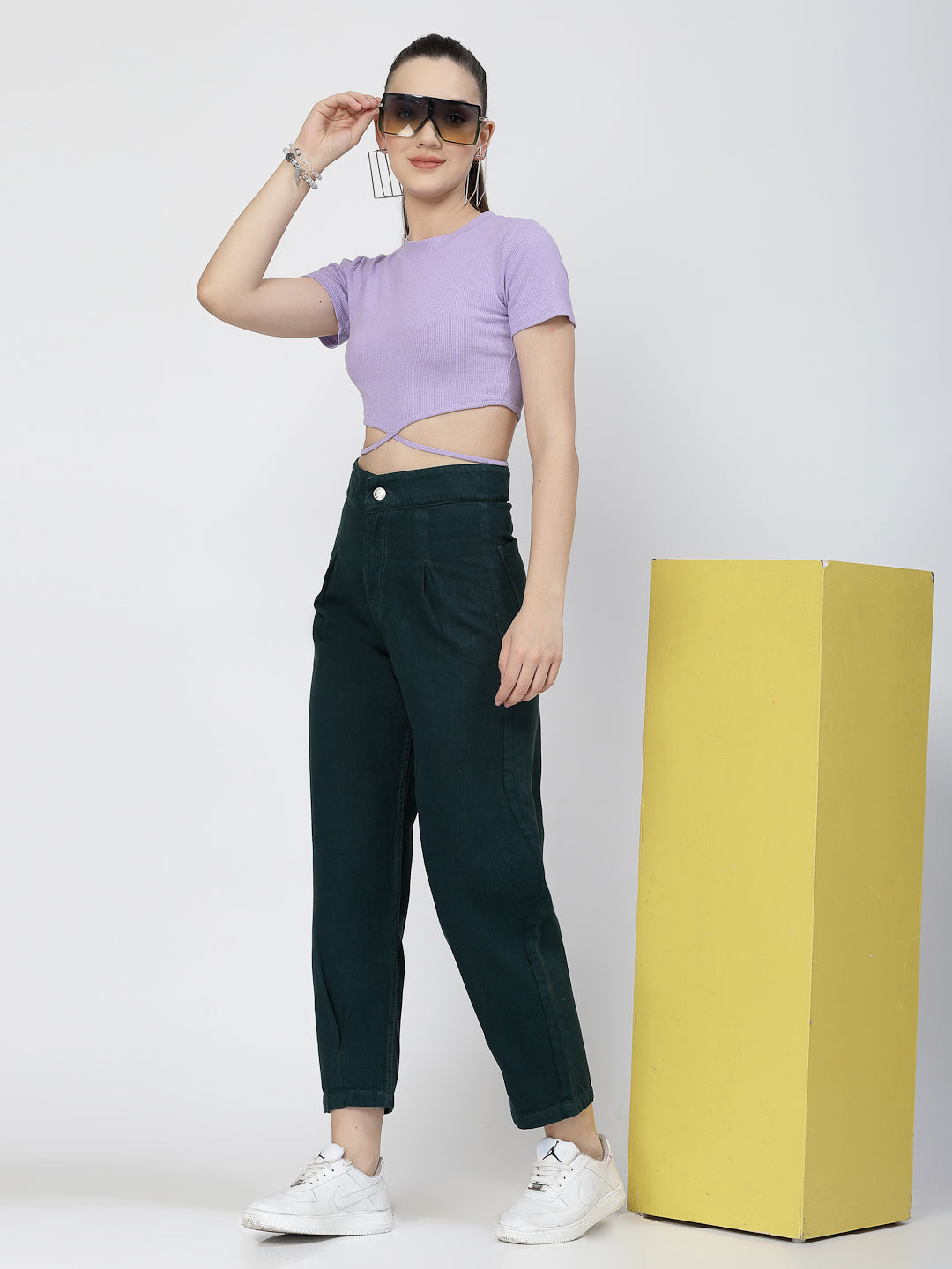 Mom Fit Teal Cotton Denim Jeans For Women - Cosmic Trio