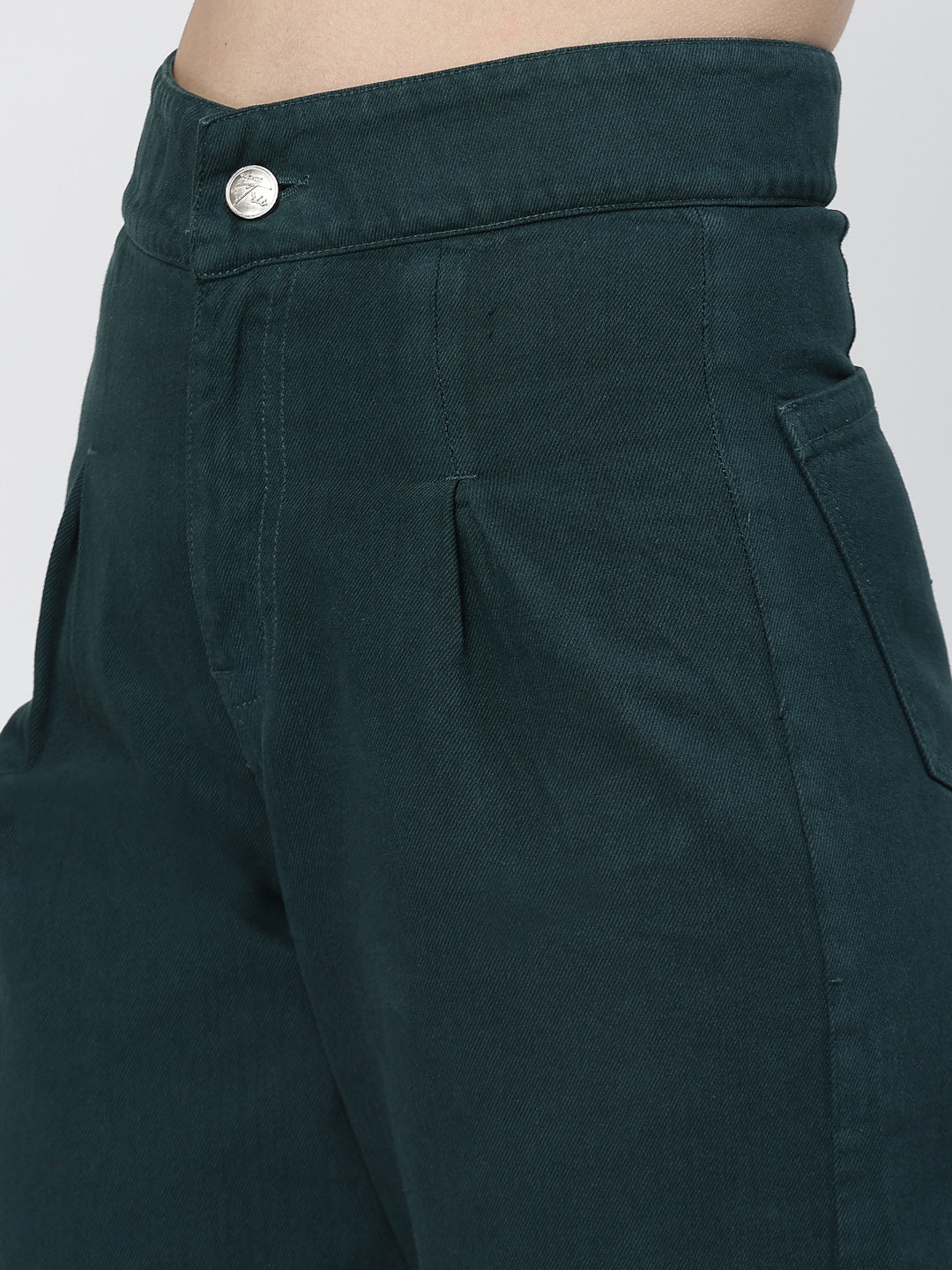 Mom Fit Teal Cotton Denim Jeans For Women - Cosmic Trio