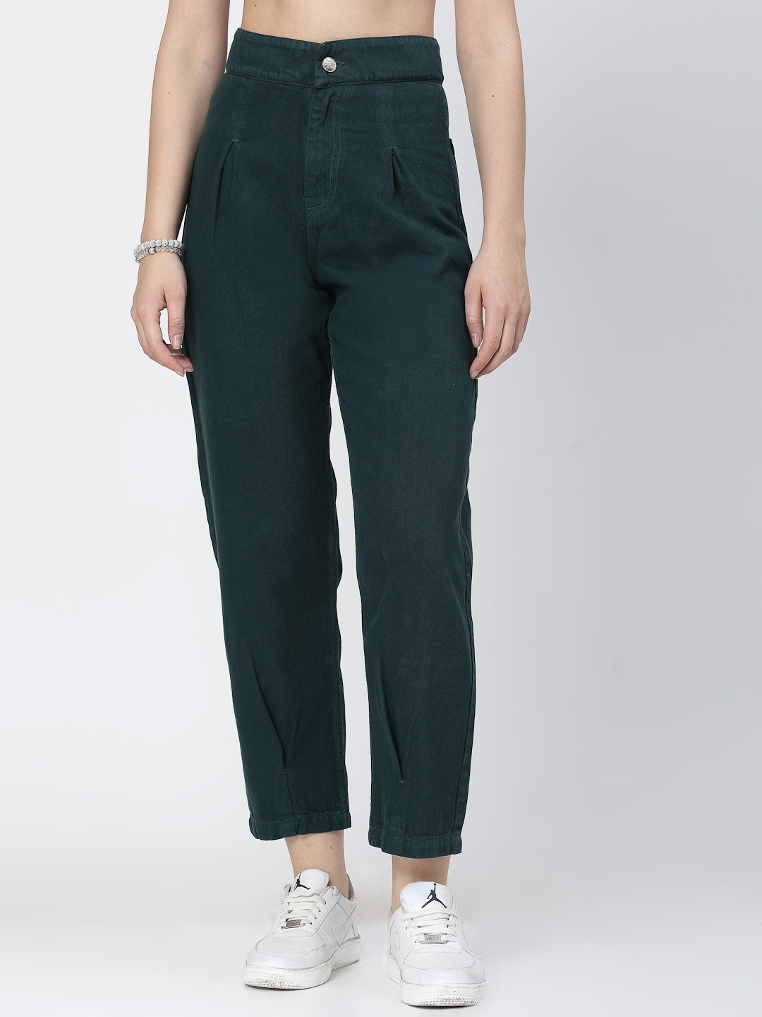 Mom Fit Teal Cotton Denim Jeans For Women - Cosmic Trio