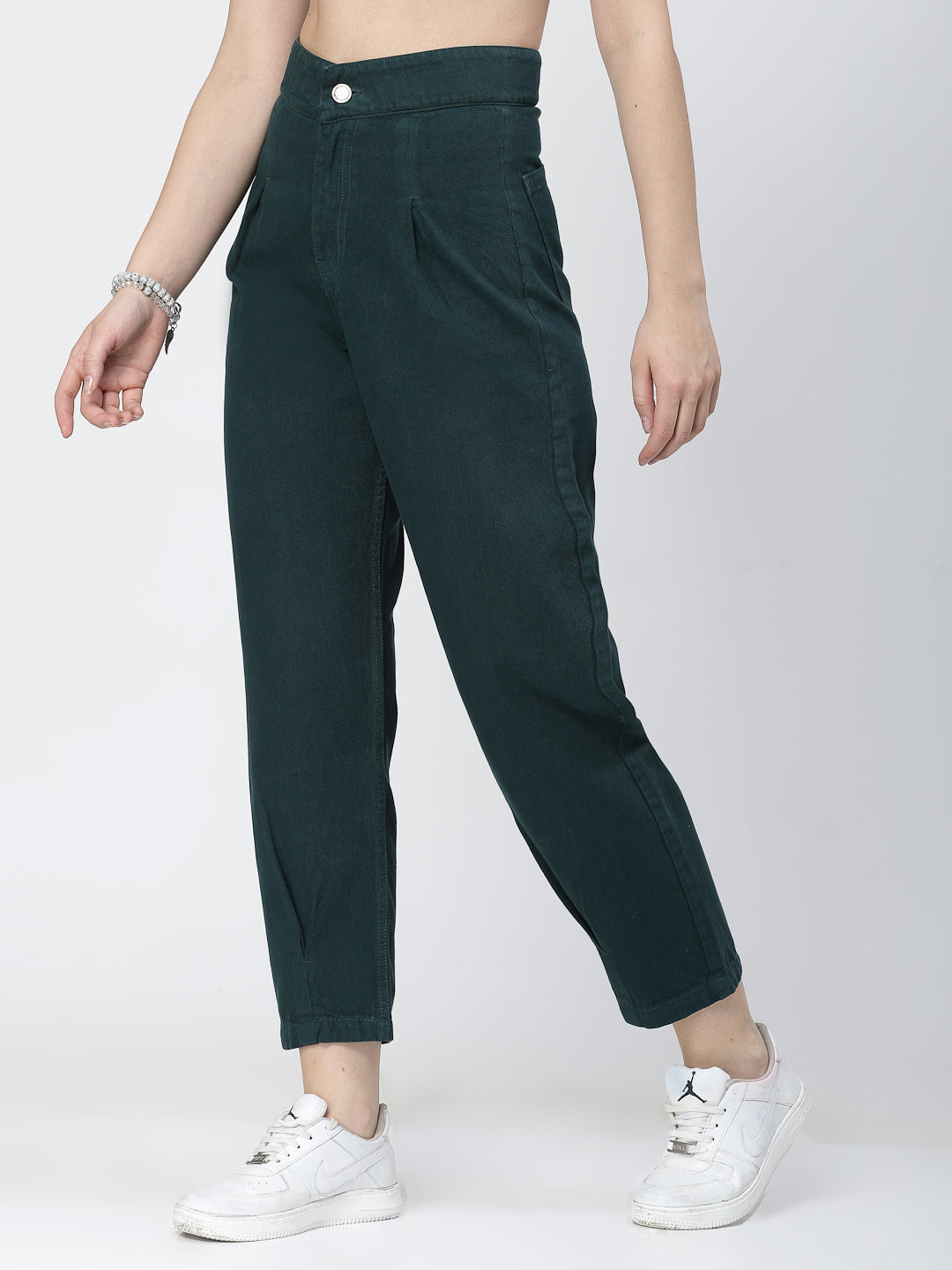 Mom Fit Teal Cotton Denim Jeans For Women - Cosmic Trio