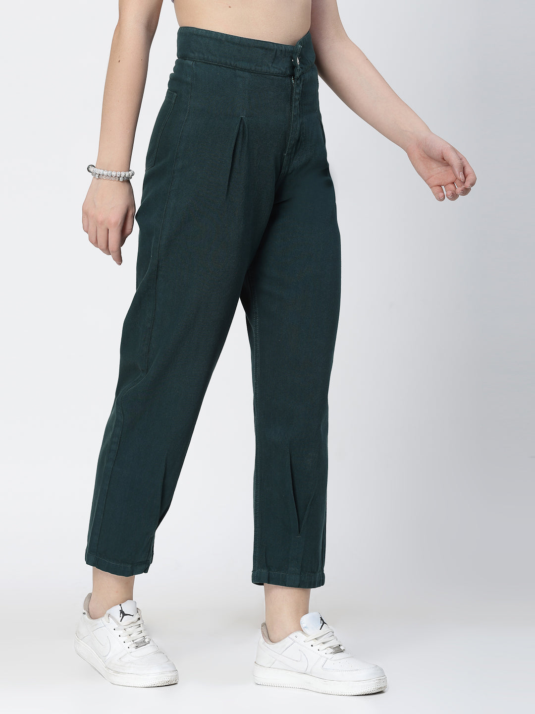 Mom Fit Teal Cotton Denim Jeans For Women - Cosmic Trio