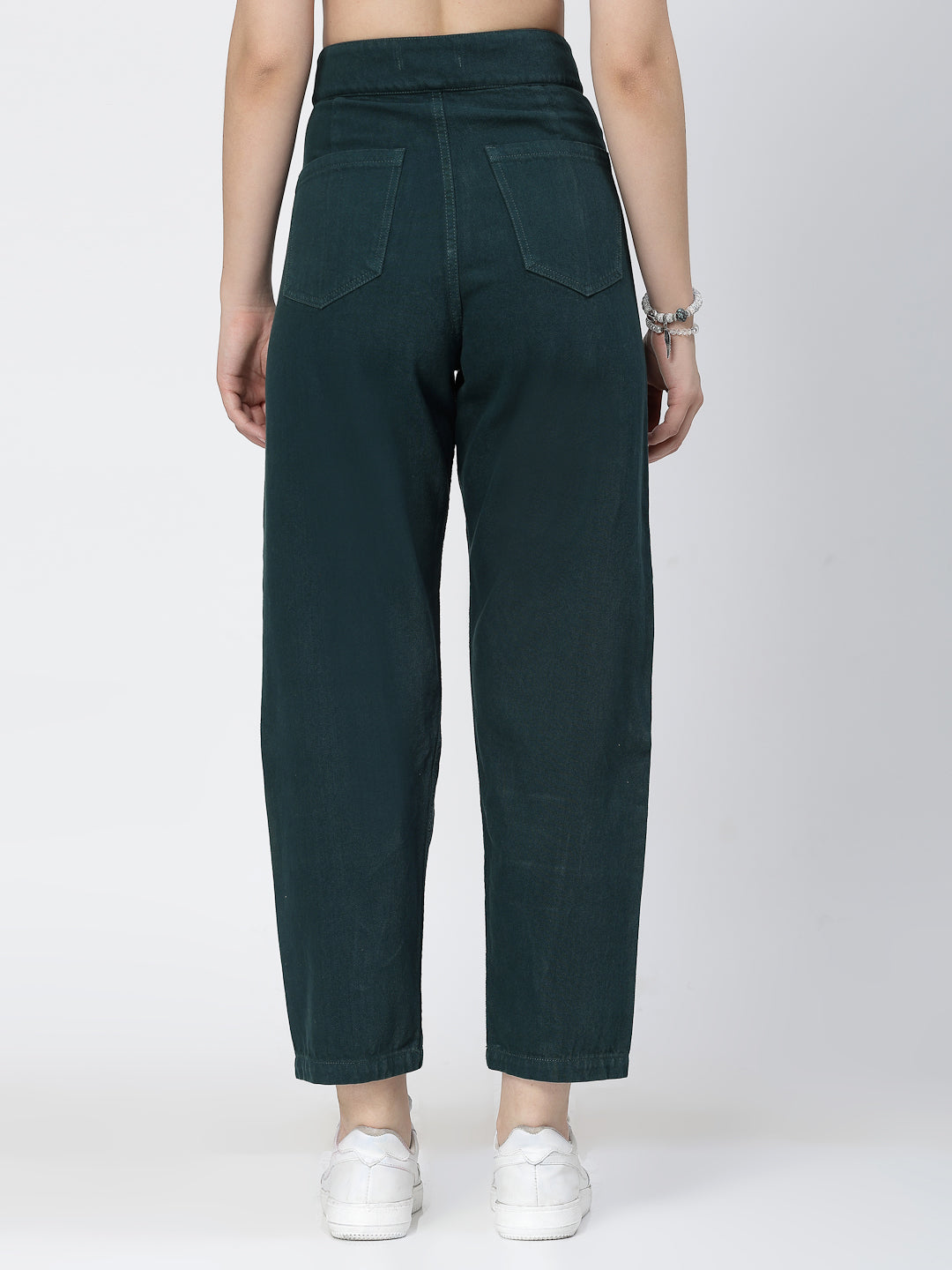 Mom Fit Teal Cotton Denim Jeans For Women - Cosmic Trio