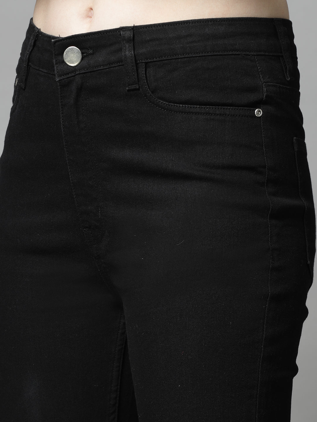 Bootcut Black Cotton Blend Solid Denim Jeans - Cosmic Trio