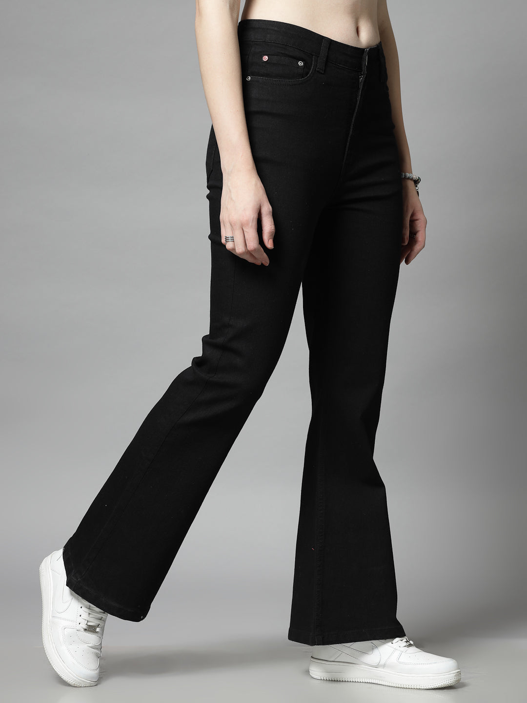 Bootcut Black Cotton Blend Solid Denim Jeans - Cosmic Trio