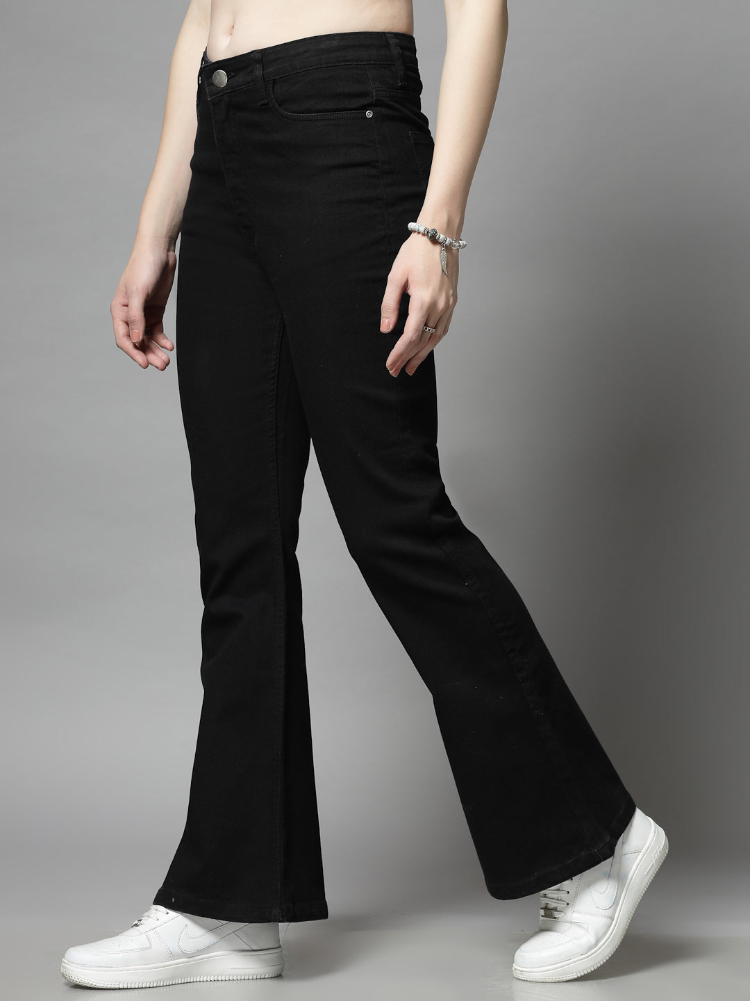 Bootcut Black Cotton Blend Solid Denim Jeans - Cosmic Trio