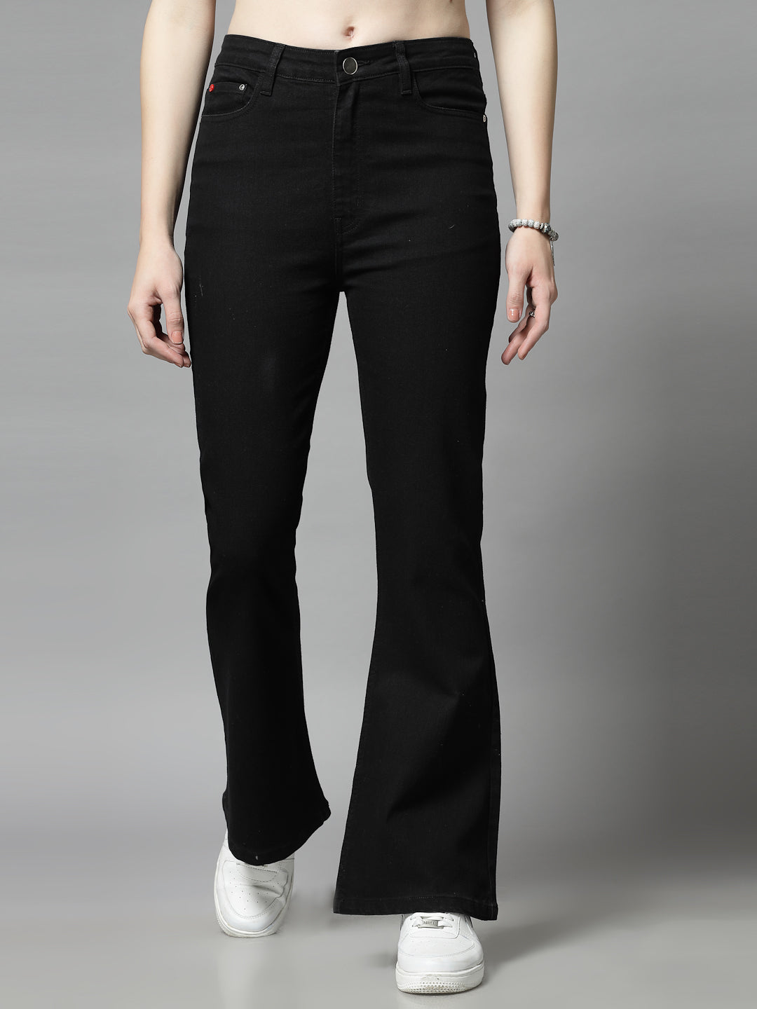 Bootcut Black Cotton Blend Solid Denim Jeans - Cosmic Trio