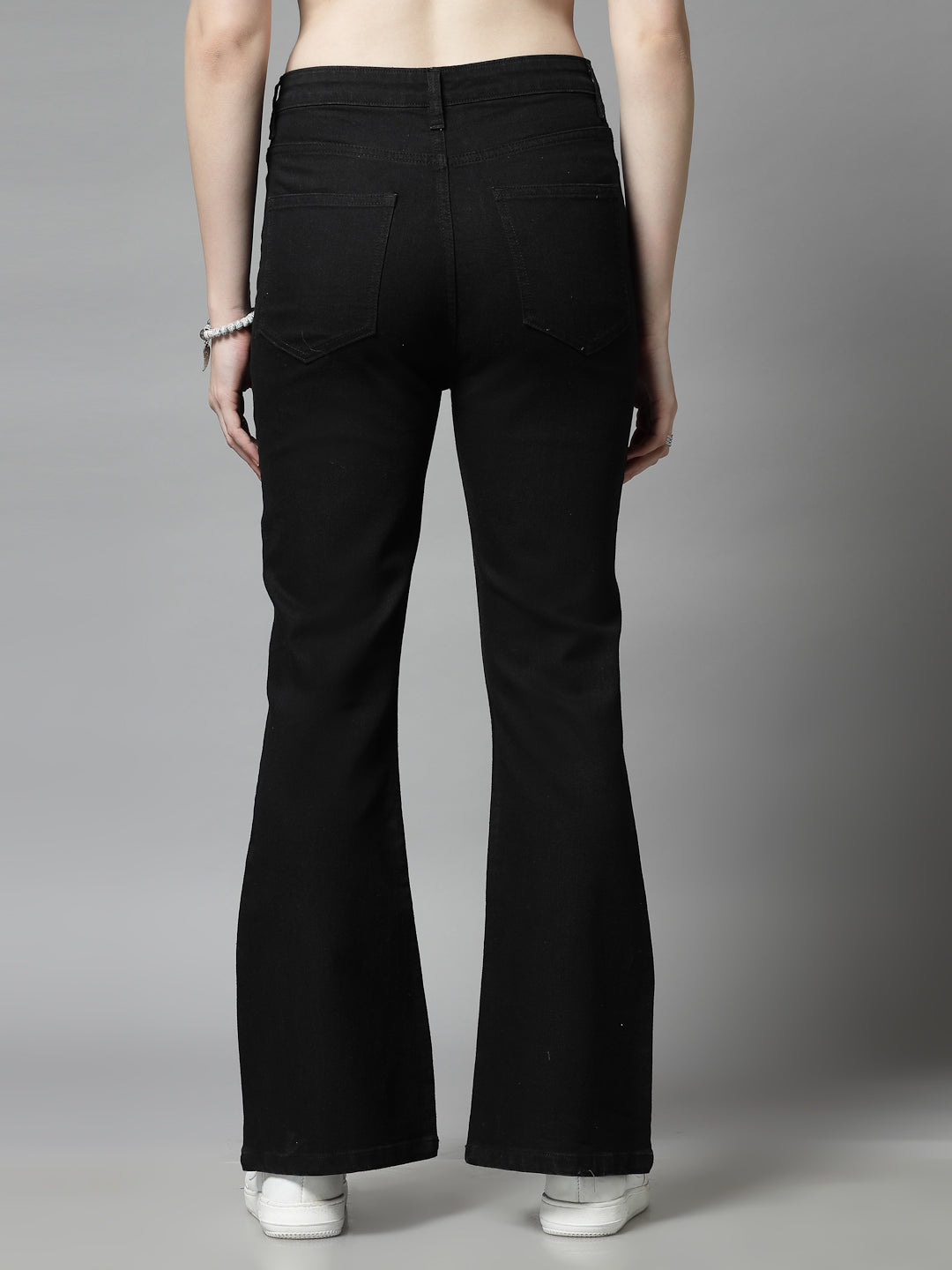 Bootcut Black Cotton Blend Solid Denim Jeans - Cosmic Trio