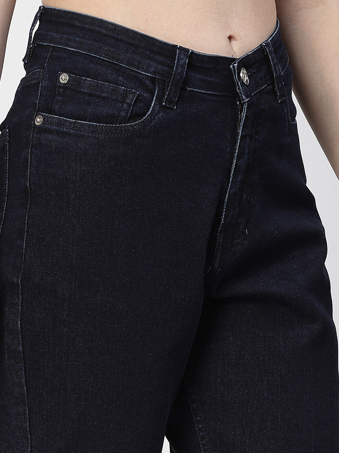 Bootcut Dark Indigo Cotton Blend Denim Solid Jeans - Cosmic Trio