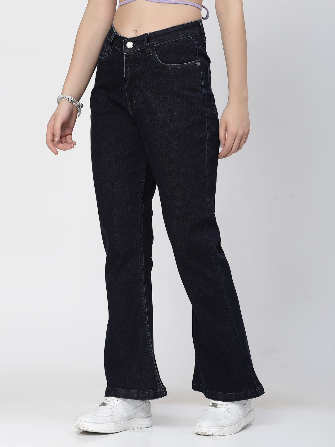 Bootcut Dark Indigo Cotton Blend Denim Solid Jeans - Cosmic Trio