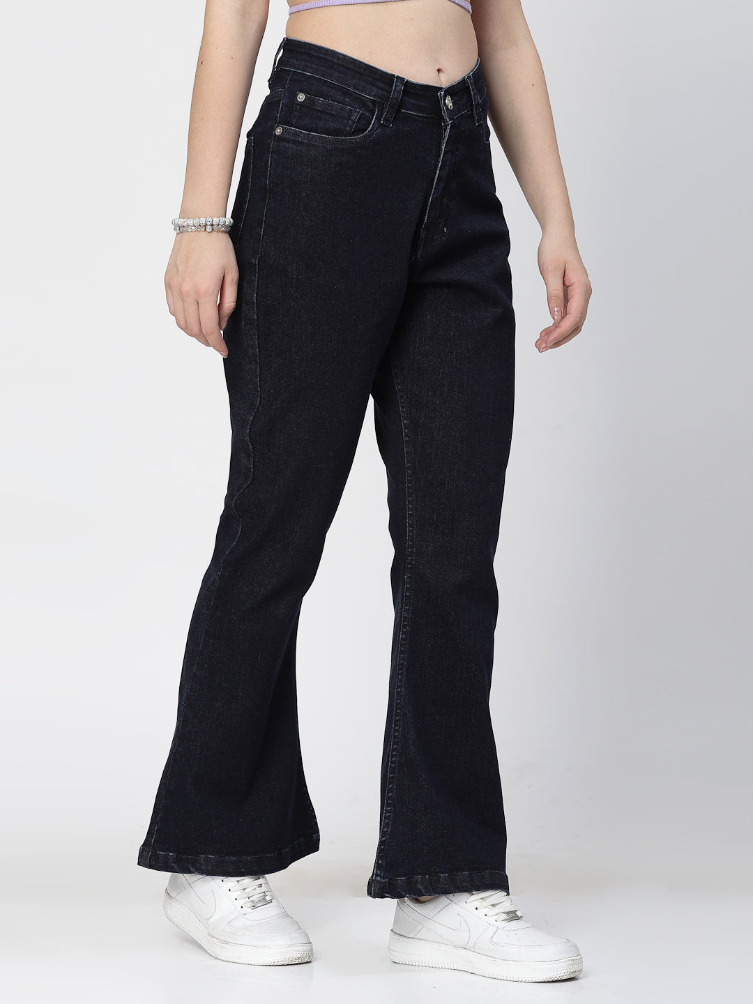 Bootcut Dark Indigo Cotton Blend Denim Solid Jeans - Cosmic Trio