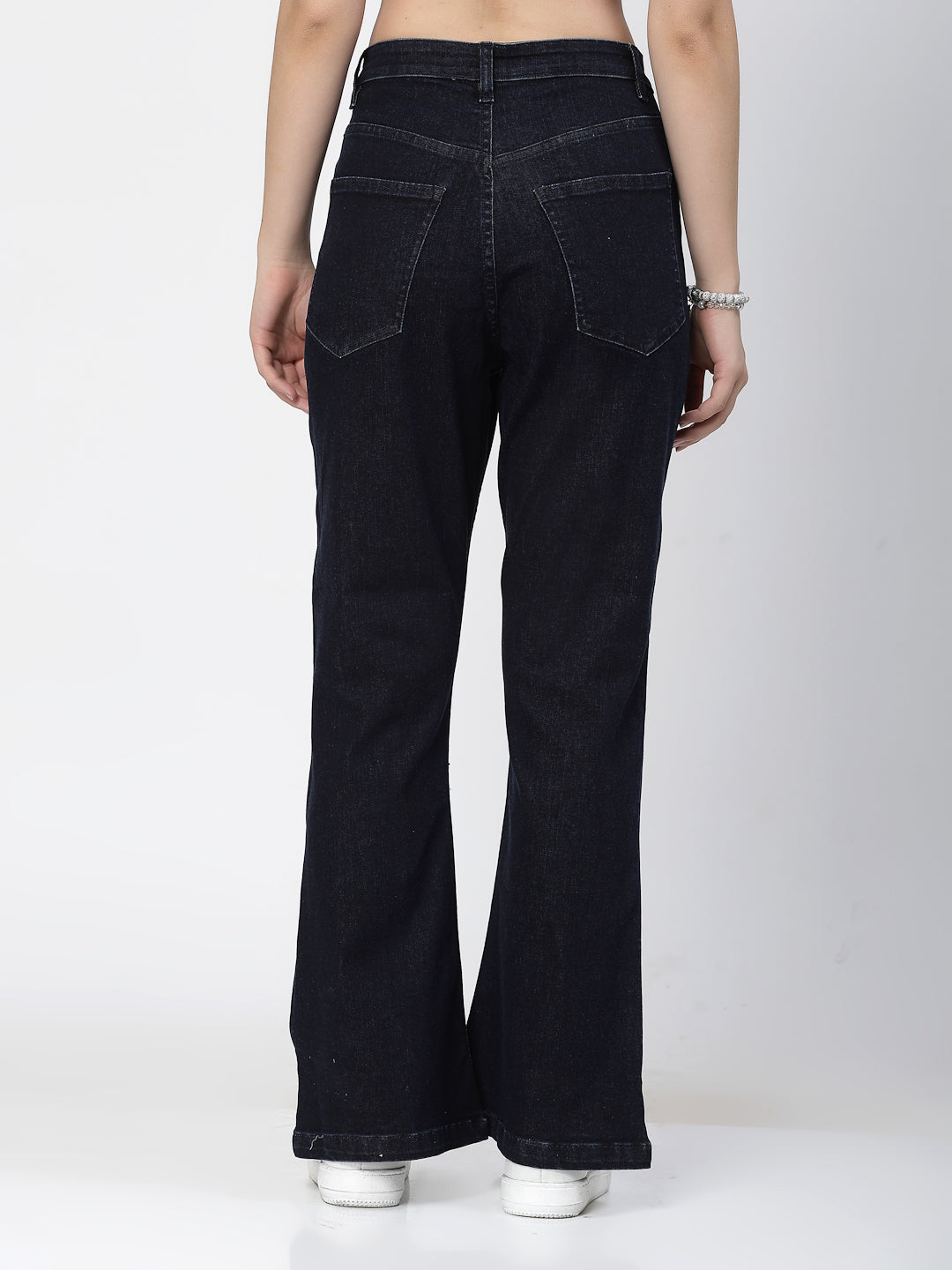 Bootcut Dark Indigo Cotton Blend Denim Solid Jeans - Cosmic Trio