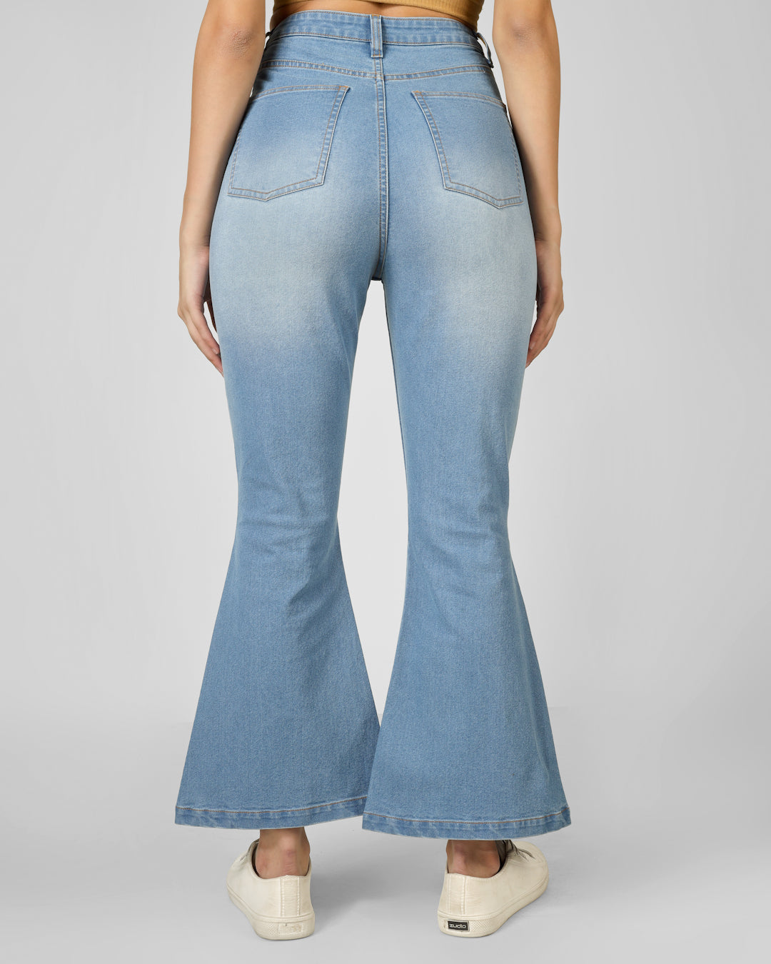 Women Mid Rise Bootcut Denim Jeans – Light Fade Stretch Casual Wear