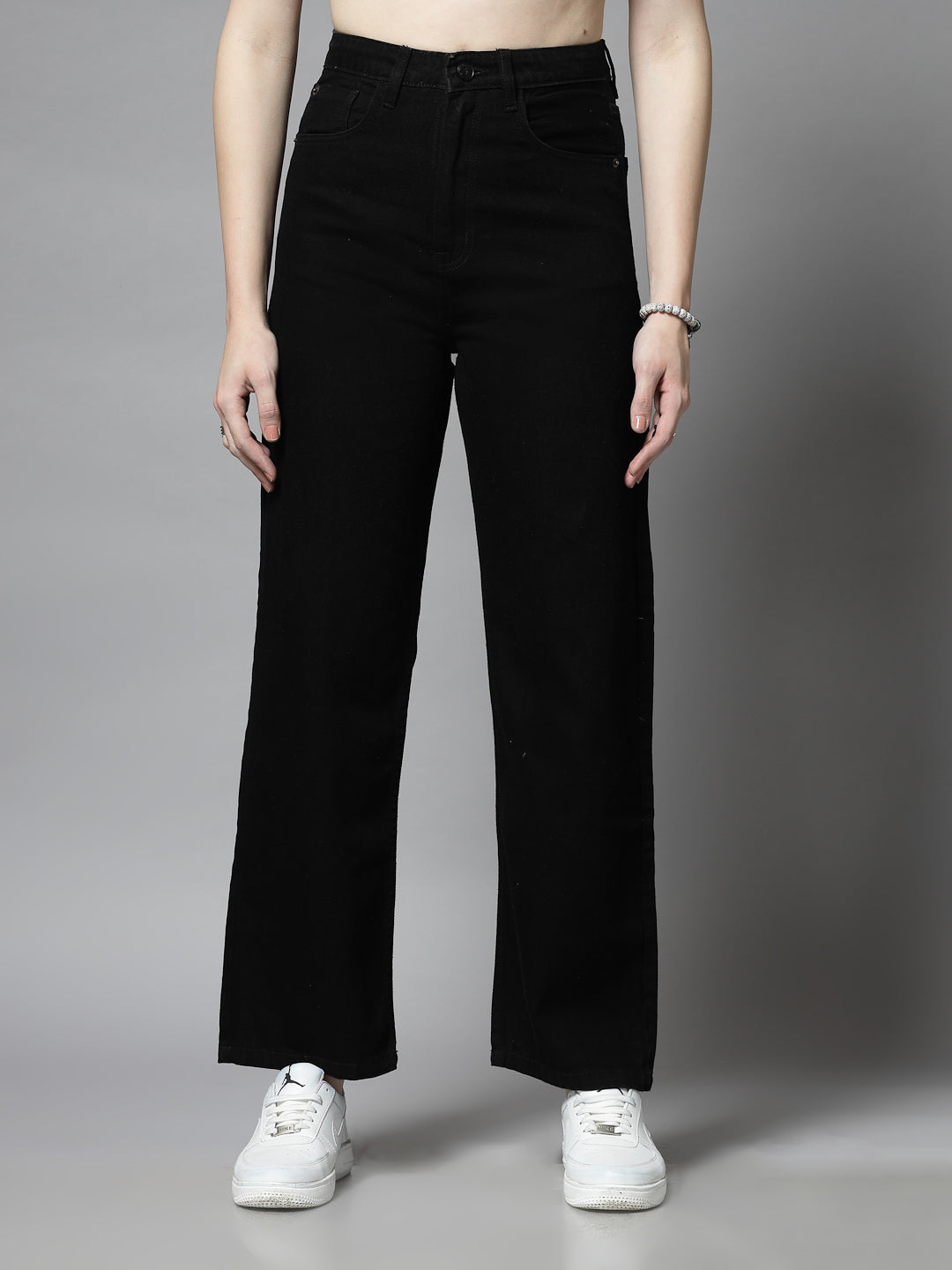 Wide Leg Black Cotton Denim Jeans For Women - Cosmic Trio