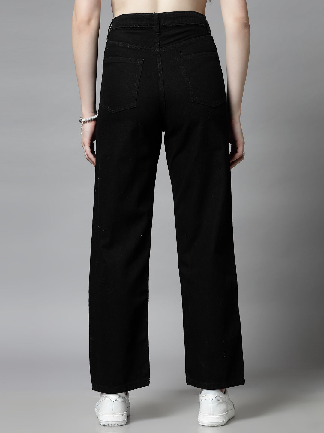 Wide Leg Black Cotton Denim Jeans For Women - Cosmic Trio