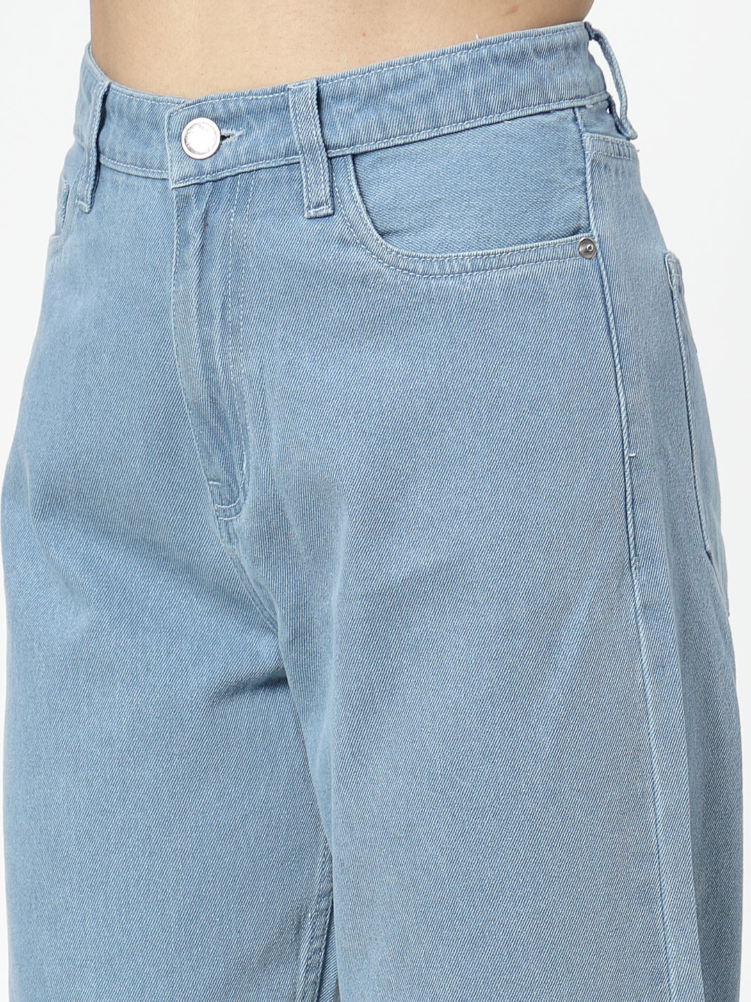 Straight Fit Light Indigo Cotton Denim Plain Jeans For Women - Cosmic Trio