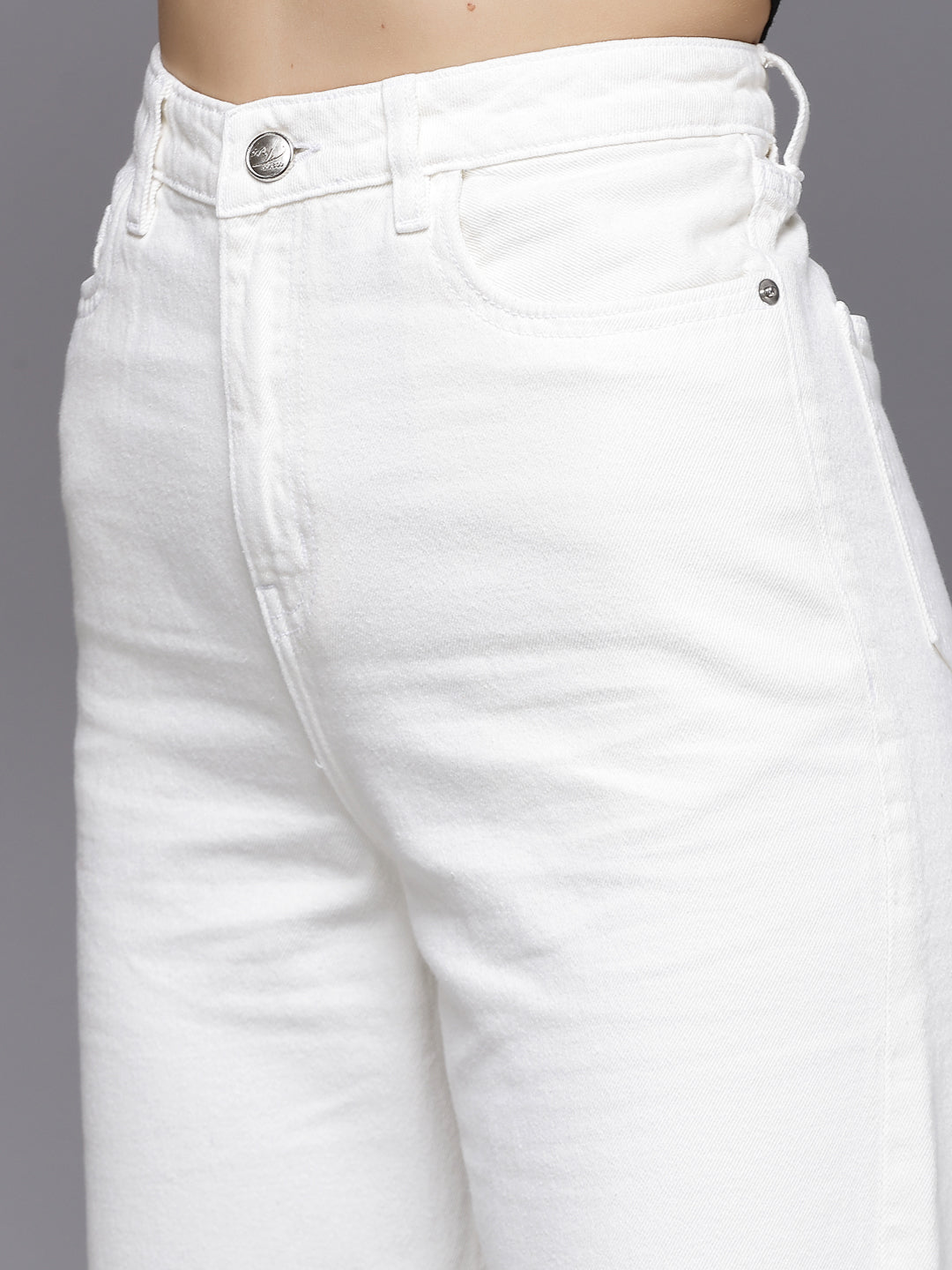 Straight Fit White Cotton Denim Jeans For Women - Cosmic Trio