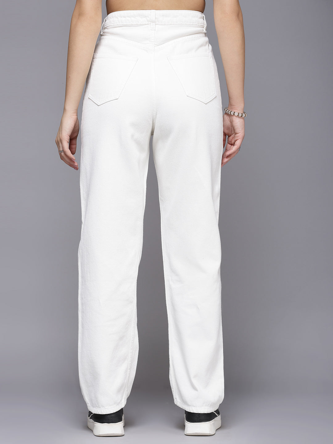 Straight Fit White Cotton Denim Jeans For Women - Cosmic Trio