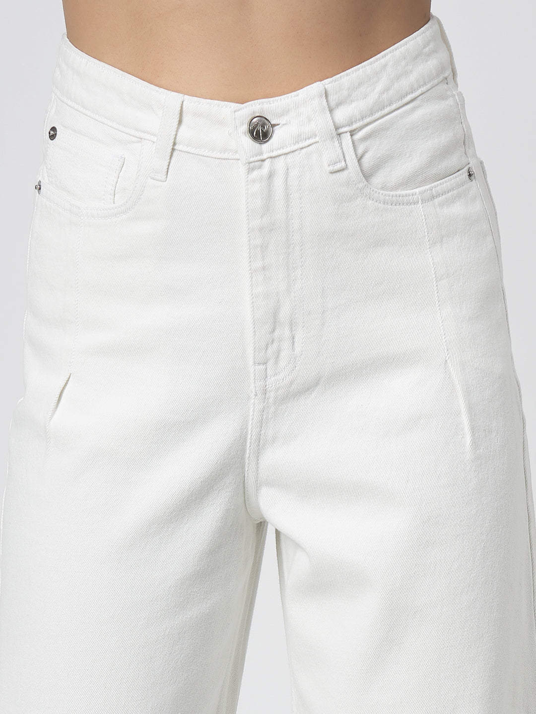 Wide Leg White Cotton Denim Jeans with Bottom Fringes - Cosmic Trio