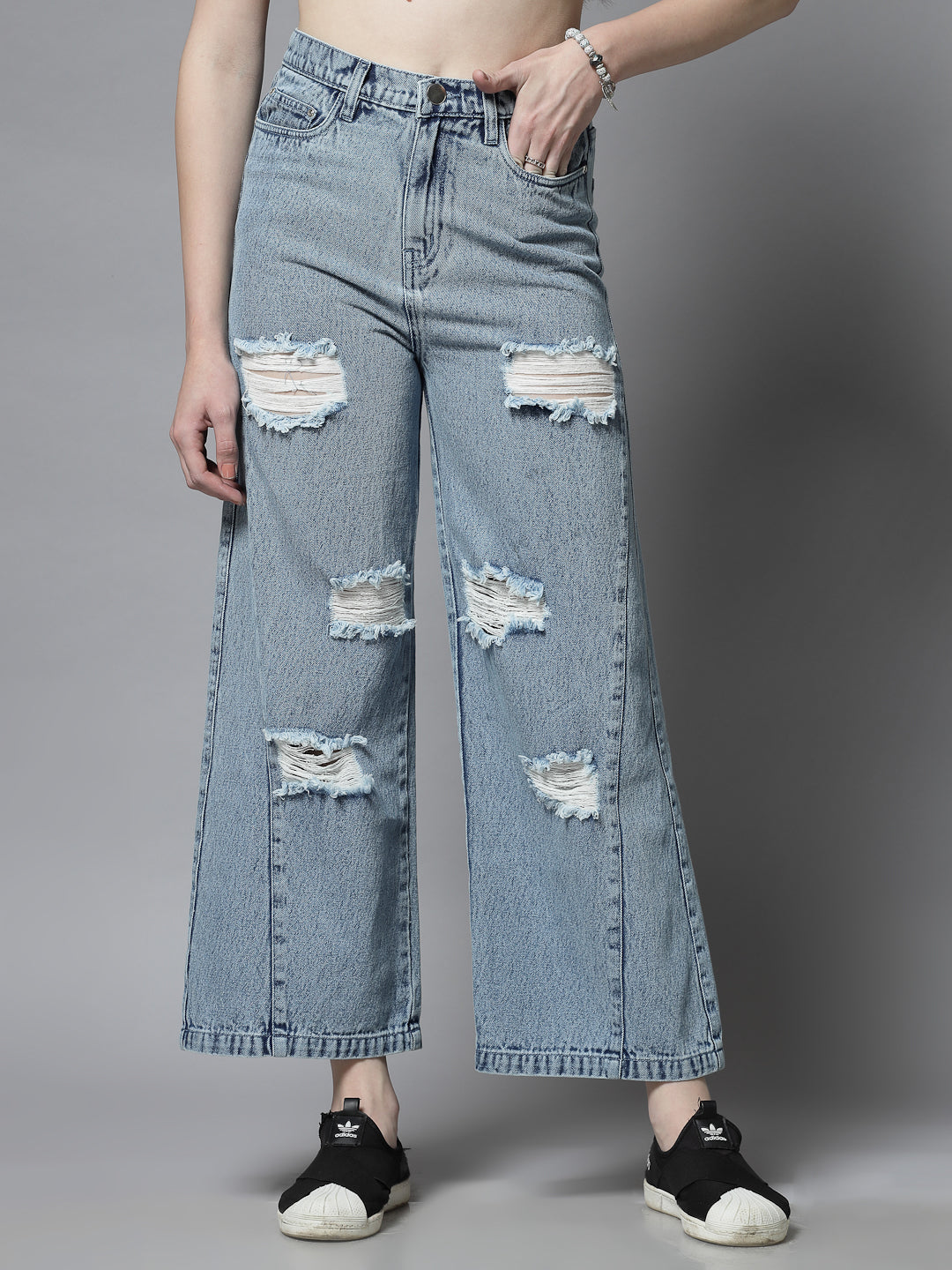 Women’s Distressed Denim Wide Leg Jeans - Cosmic Trio