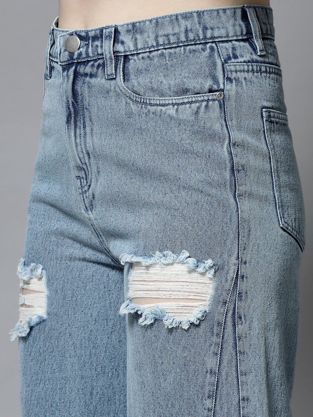 Light Wash Distressed Wide Leg Denim Jeans Women