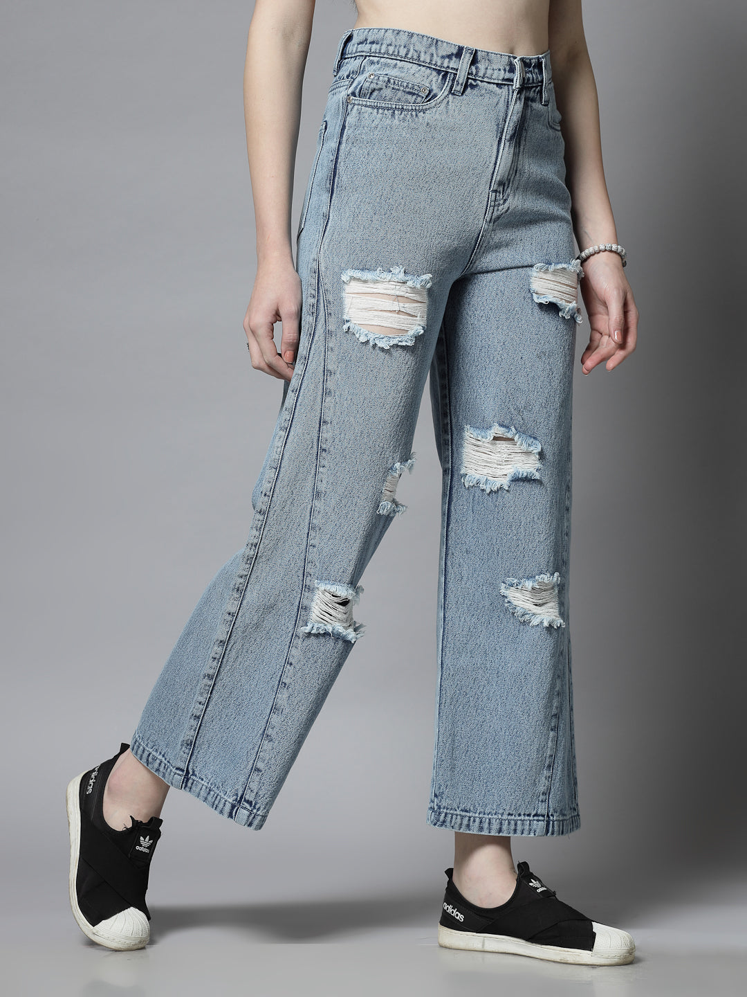 Women’s Distressed Denim Wide Leg Jeans - Cosmic Trio