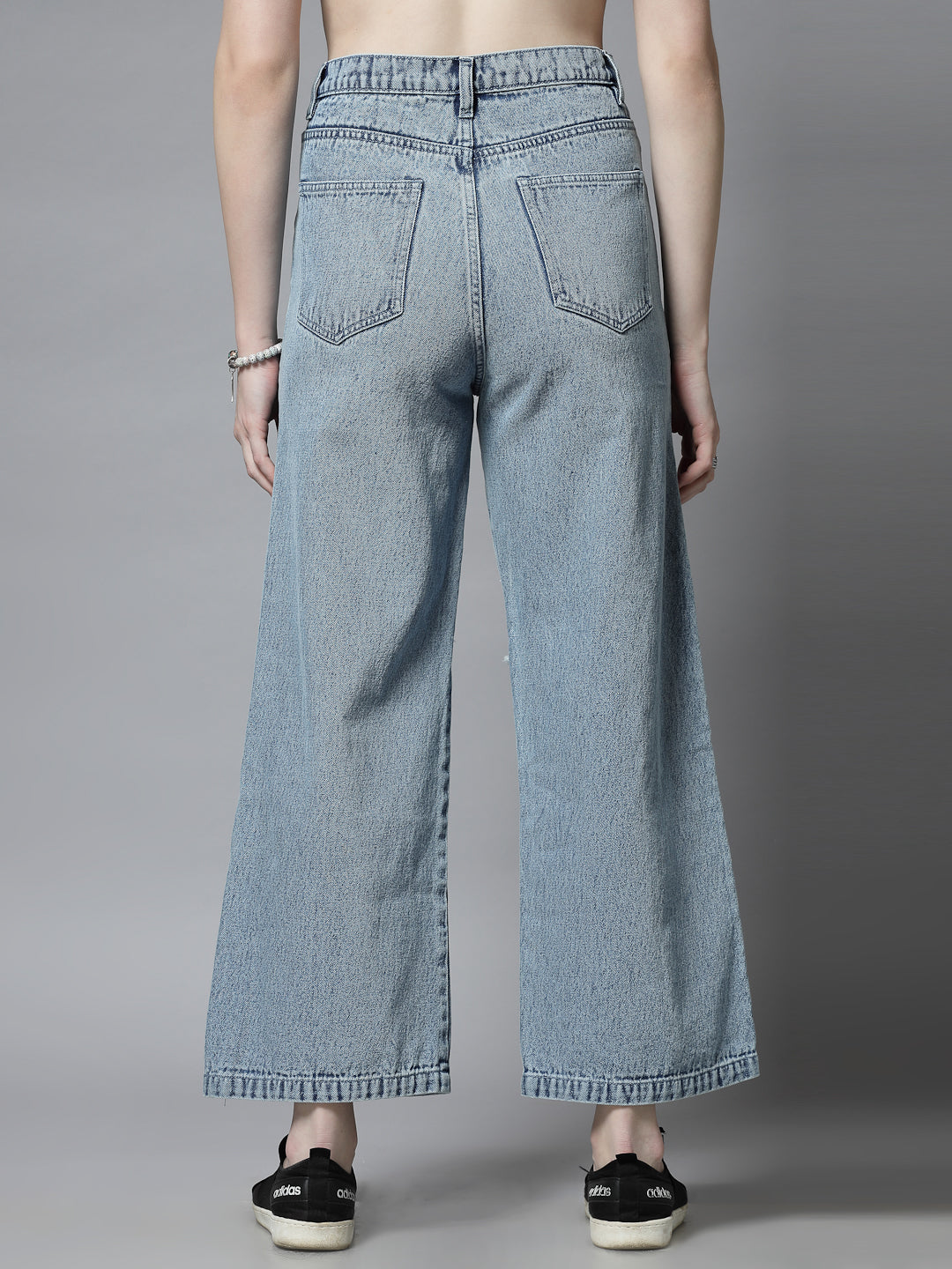 Light Wash Distressed Wide Leg Denim Jeans Women