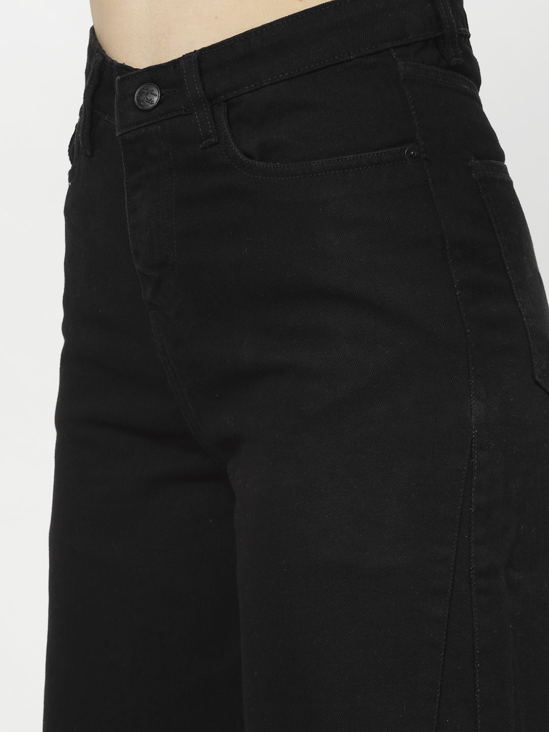 Wide Leg Black Cotton Denim Jeans For Women - Cosmic Trio