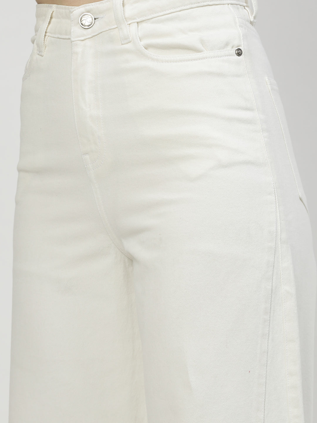 Wide Leg White Cotton Denim Jeans - Cosmic Trio