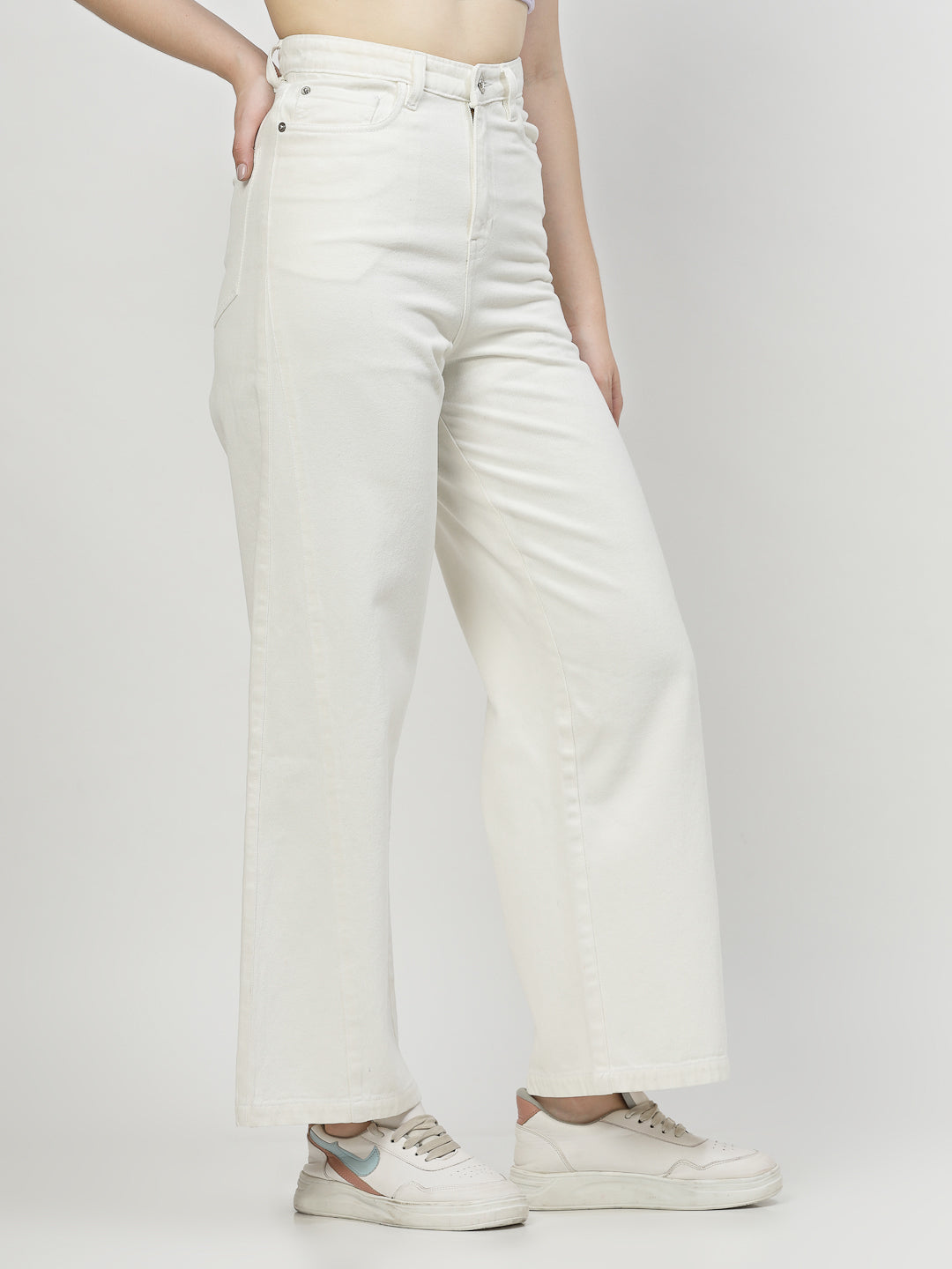 Wide Leg White Cotton Denim Jeans - Cosmic Trio