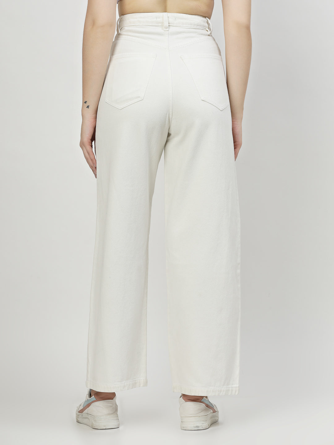 Wide Leg White Cotton Denim Jeans - Cosmic Trio