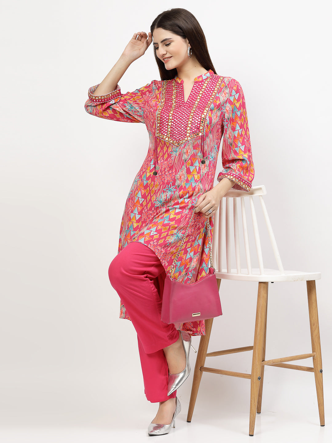 Ethnic Motifs Printed Regular Mirror Work Kurta with Trousers - Cosmic Trio