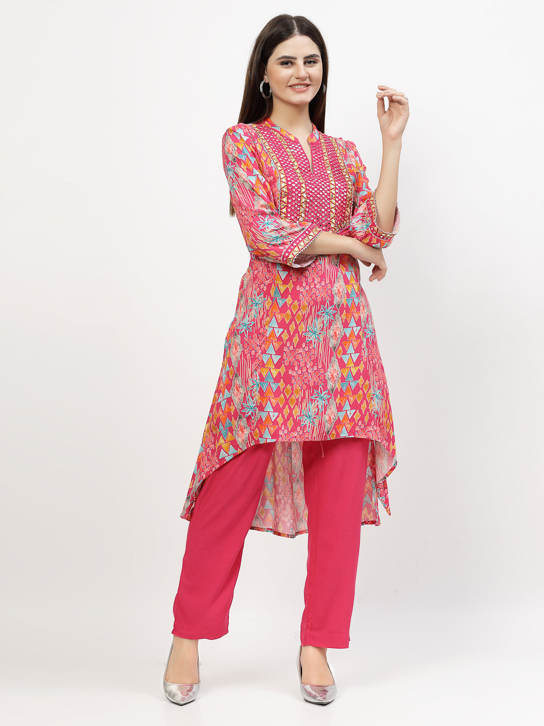 Ethnic Motifs Printed Regular Mirror Work Kurta with Trousers - Cosmic Trio
