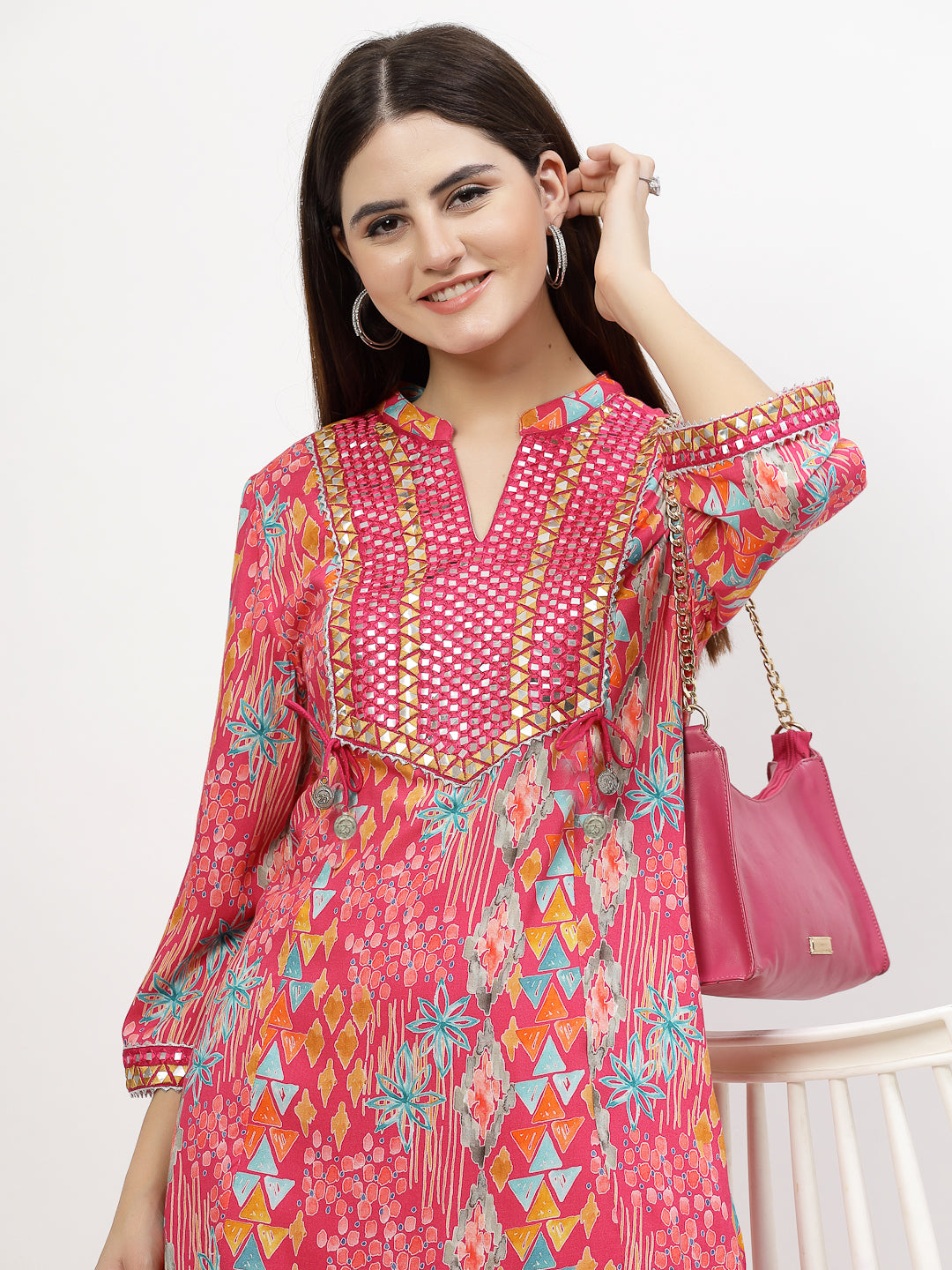 Ethnic Motifs Printed Regular Mirror Work Kurta with Trousers - Cosmic Trio