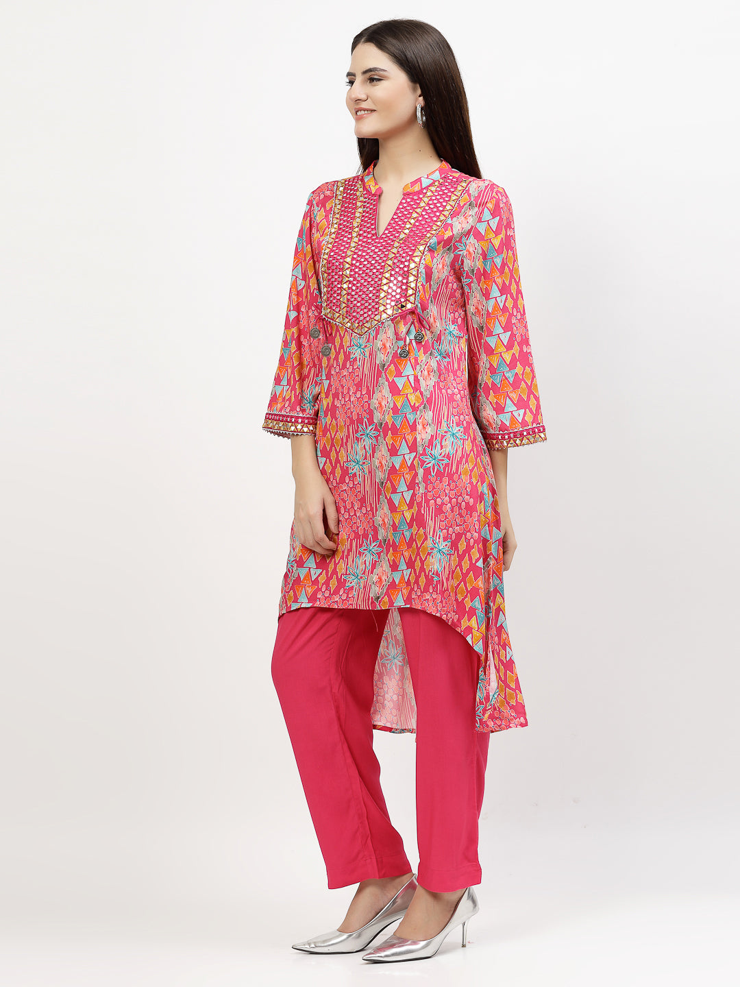 Ethnic Motifs Printed Regular Mirror Work Kurta with Trousers - Cosmic Trio