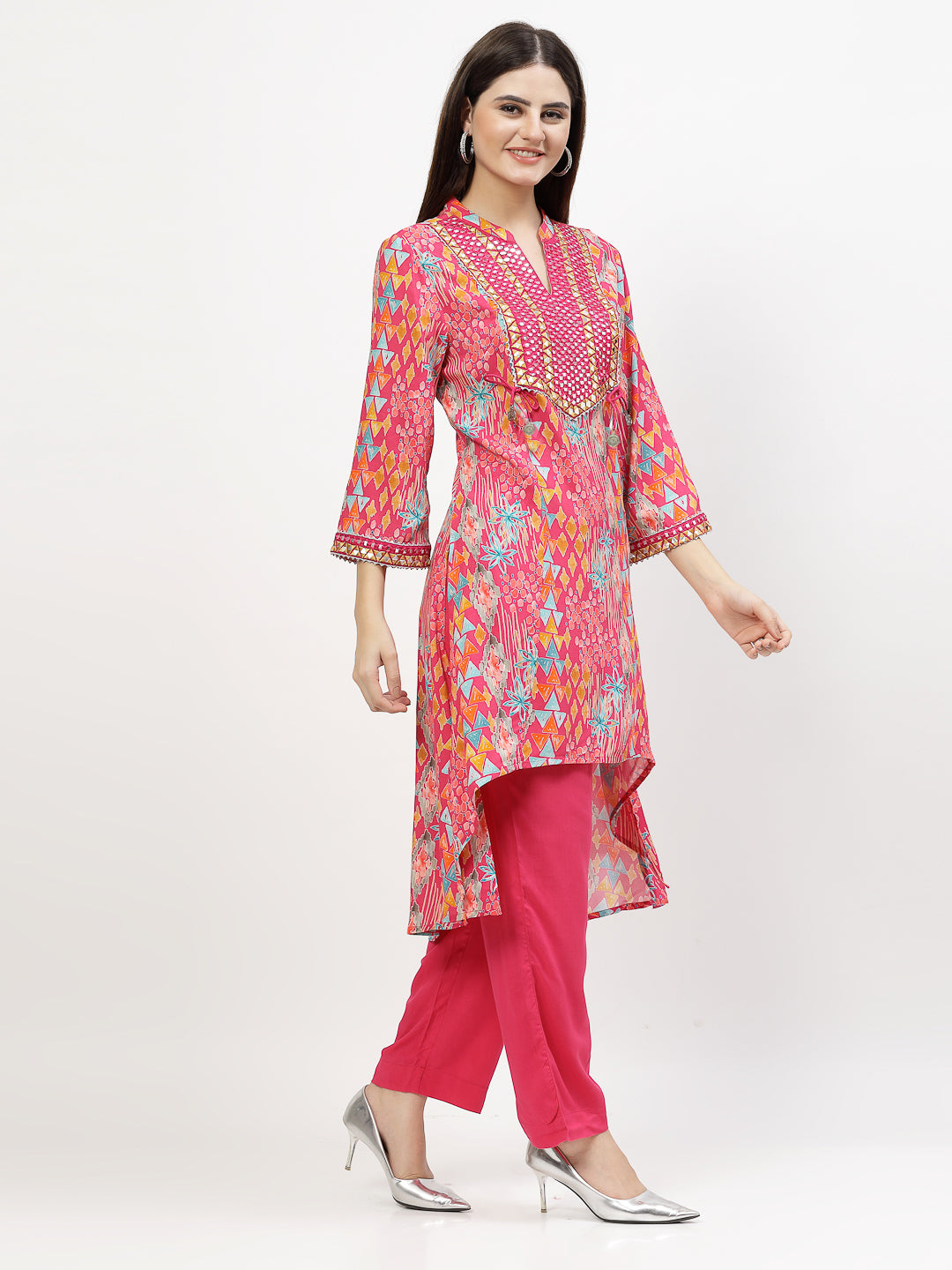 Ethnic Motifs Printed Regular Mirror Work Kurta with Trousers - Cosmic Trio