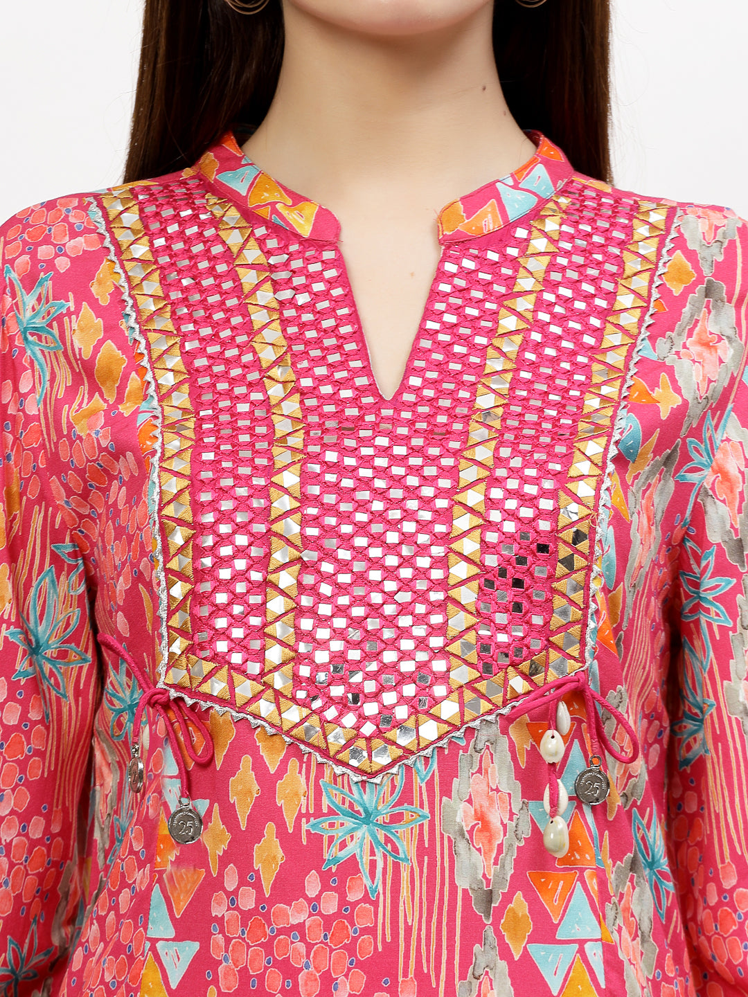 Ethnic Motifs Printed Regular Mirror Work Kurta with Trousers - Cosmic Trio