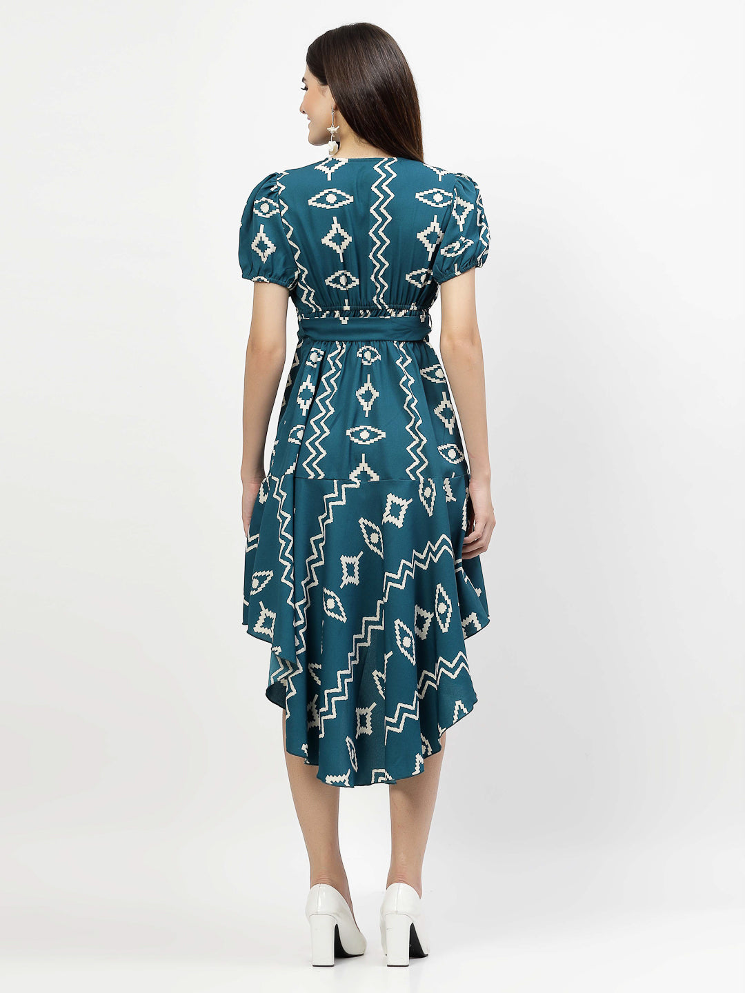 Printed V Neck Mini Dress with Belt - Cosmic Trio