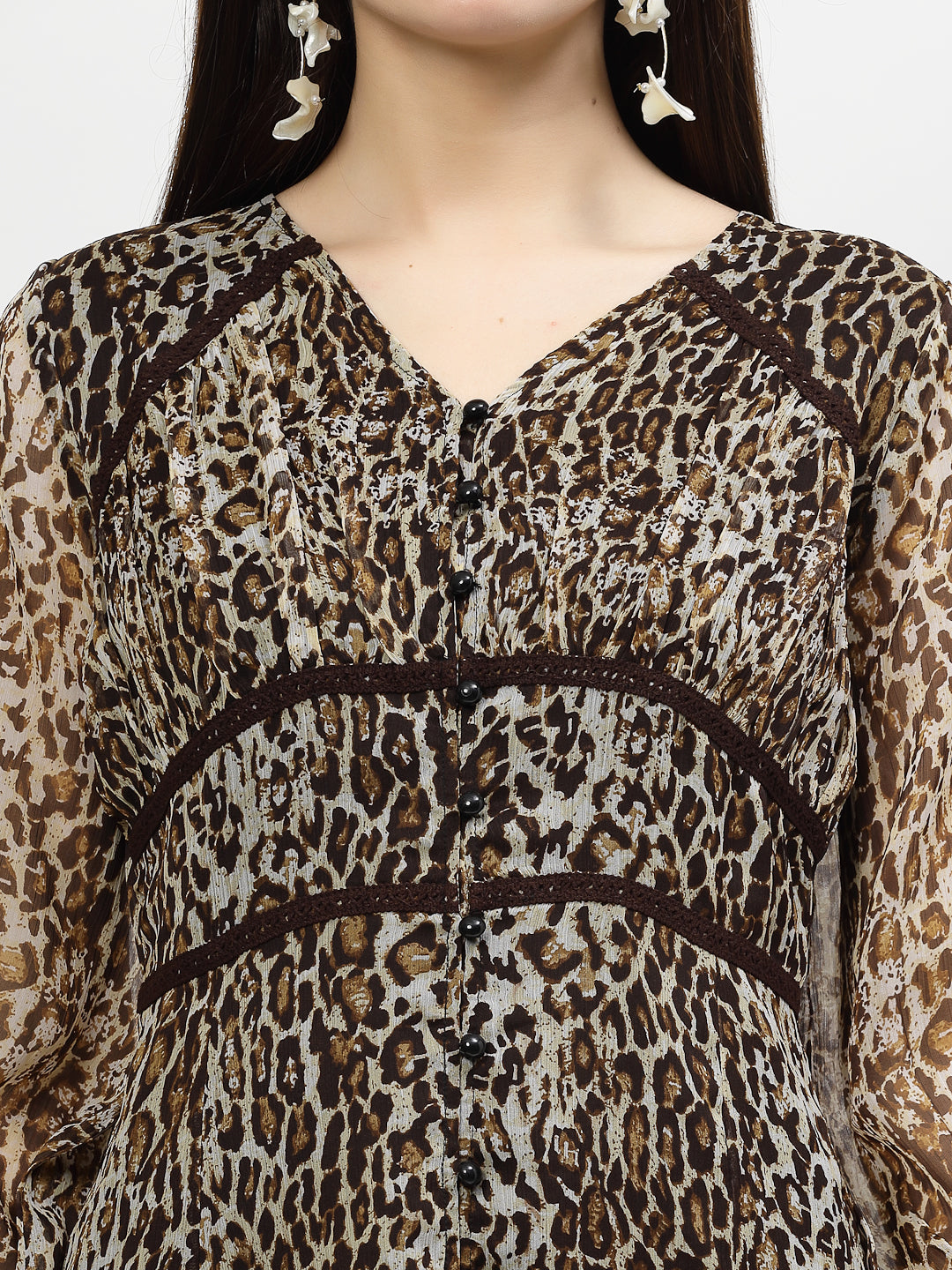 Chiffon Animal Printed A-Line Dress With Lace - Cosmic Trio