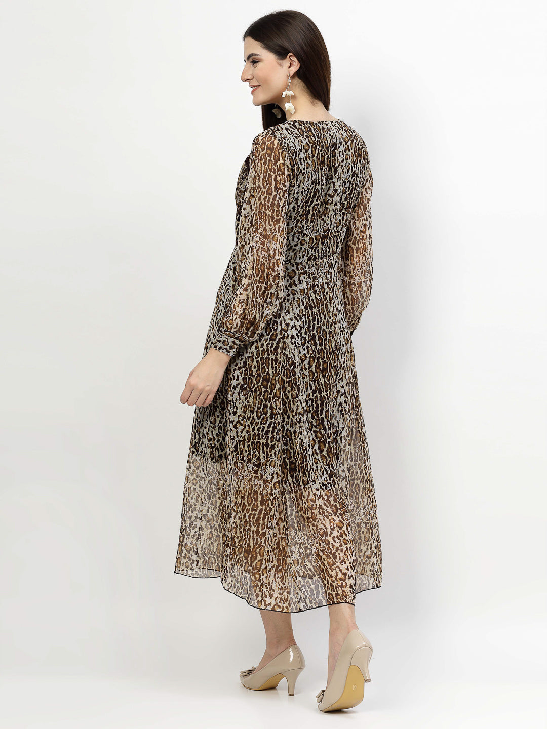Chiffon Animal Printed A-Line Dress With Lace - Cosmic Trio