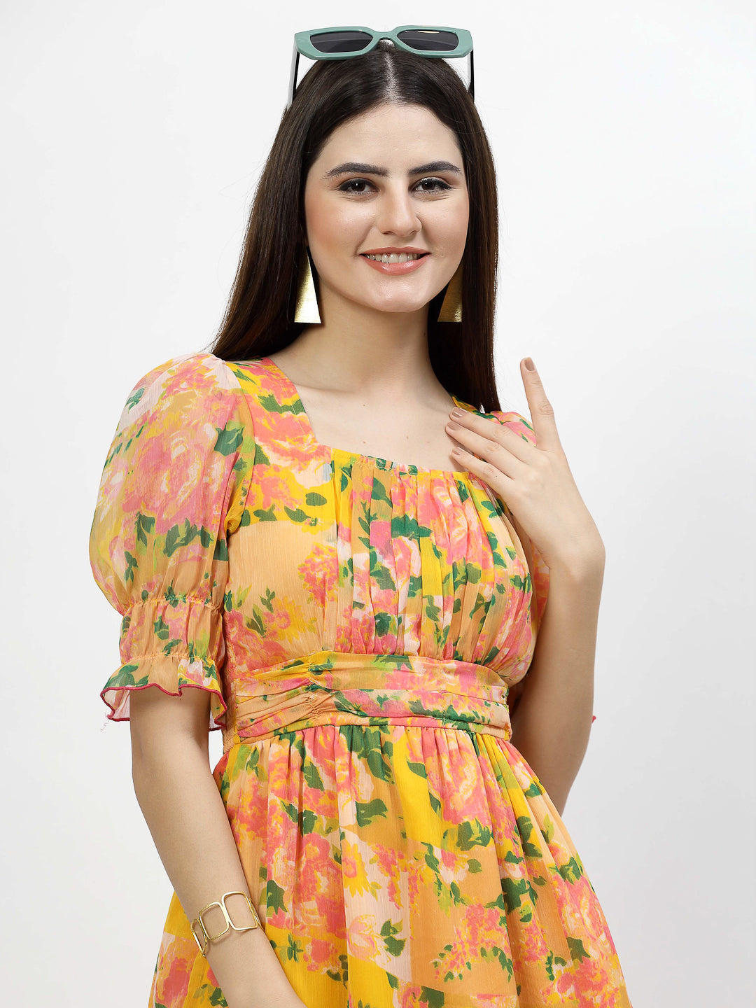 Floral Printed Chiffon Women's Tiered Dress - Cosmic Trio