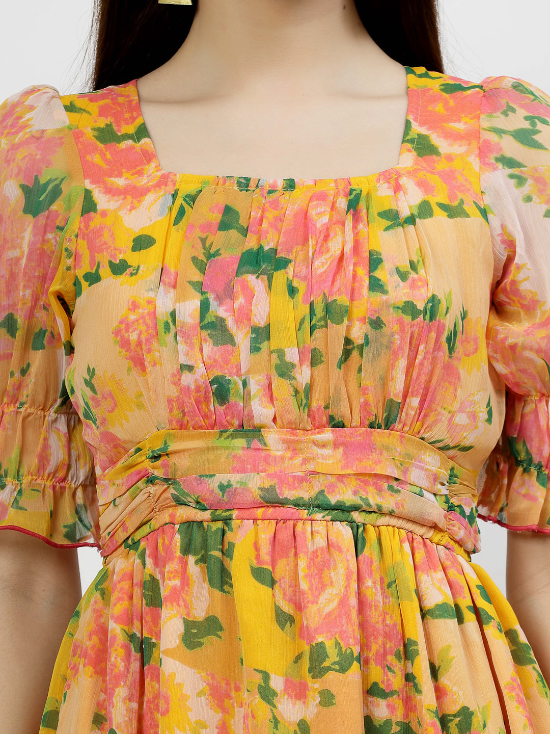 Floral Printed Chiffon Women's Tiered Dress - Cosmic Trio
